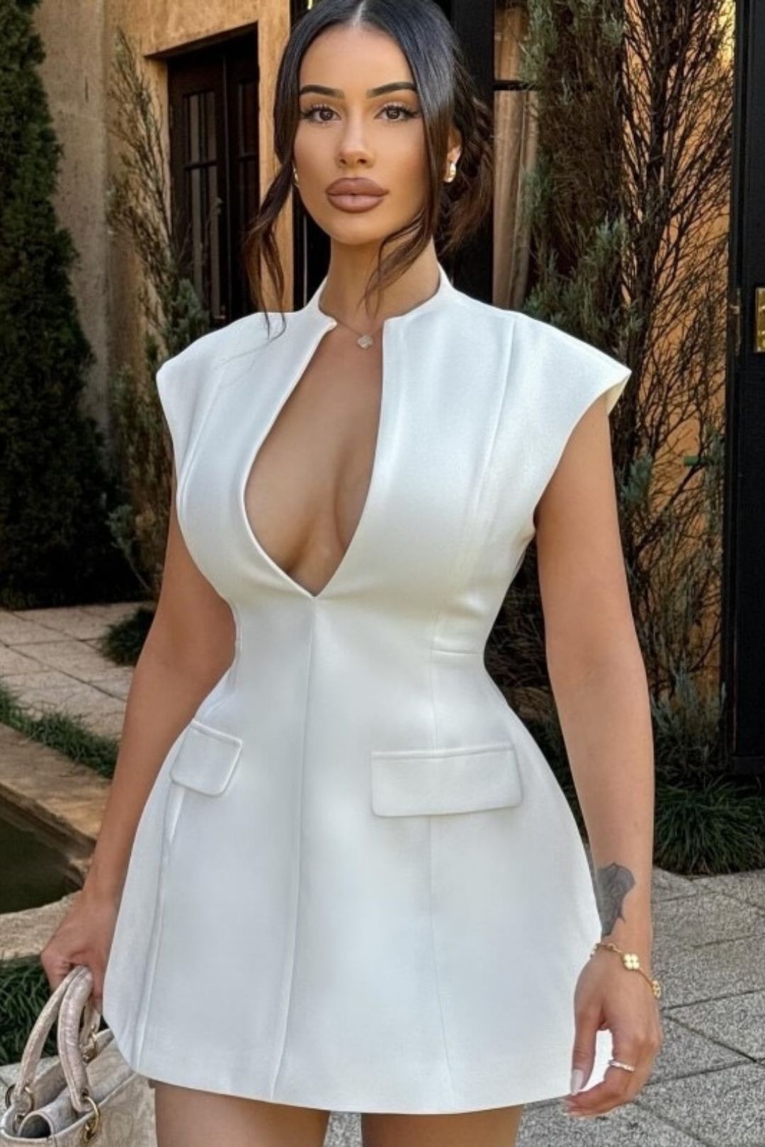 Solid Color Deep V Sexy Short Slim