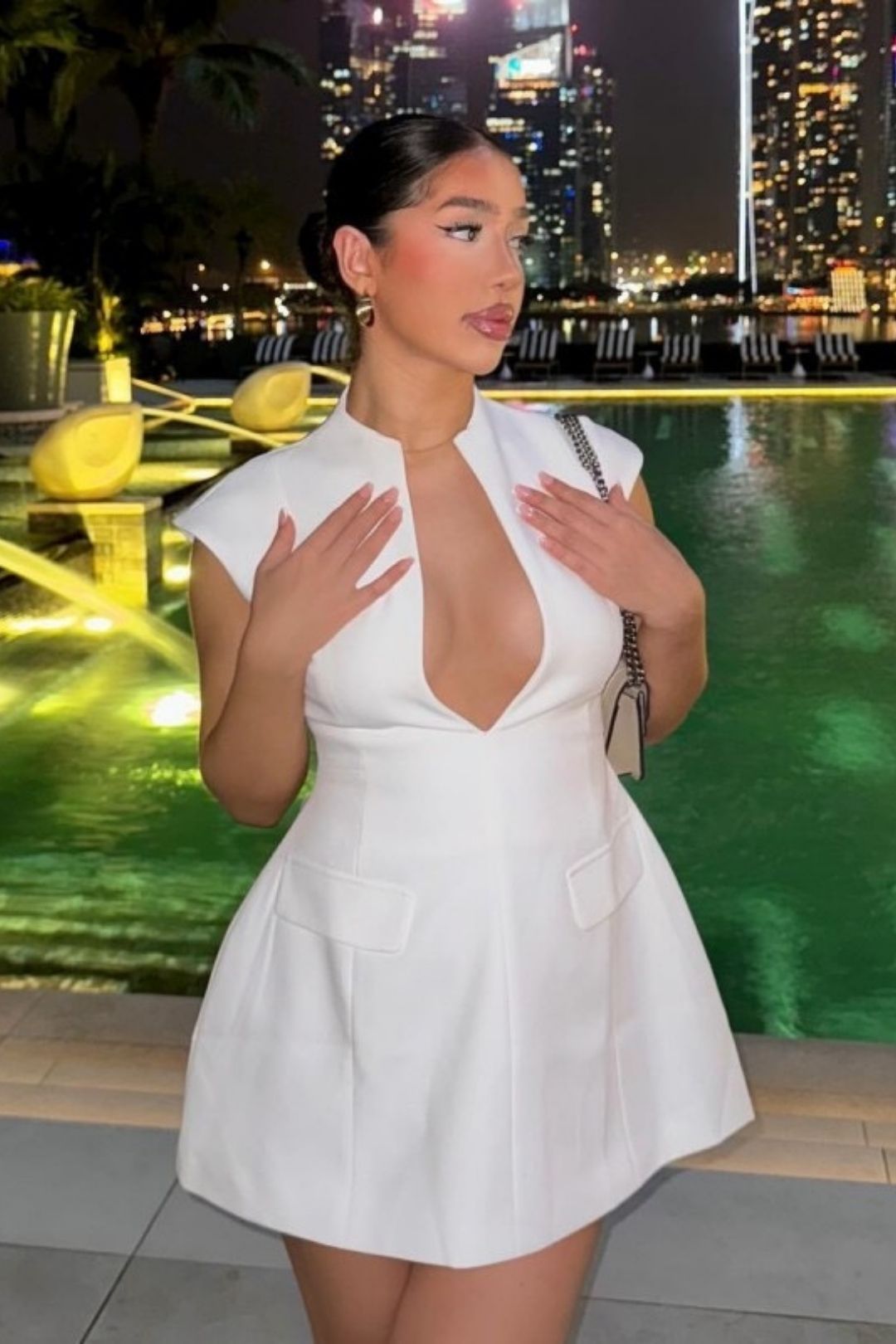 Solid Color Deep V Sexy Short Slim