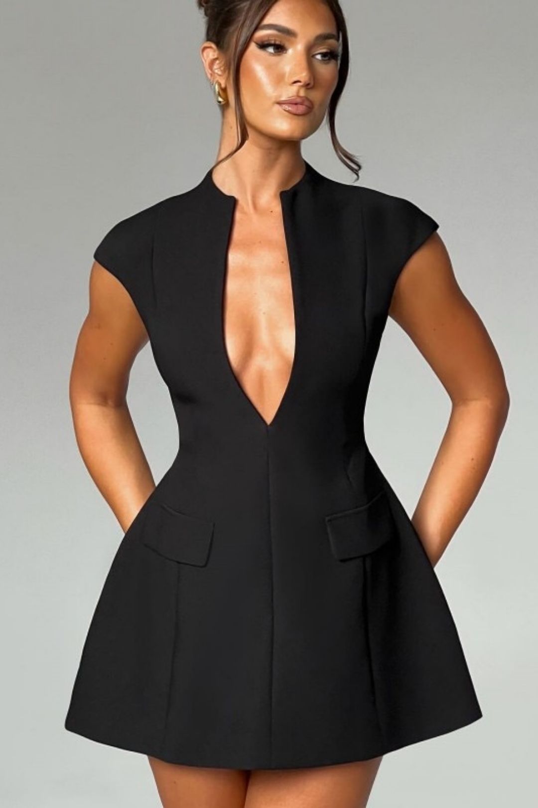 Solid Color Deep V Sexy Short Slim