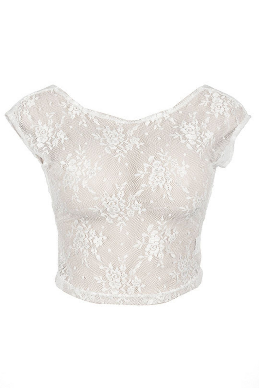 Solid Color Lace Mesh See-through Top Short Slim Fit Hollow Female T-shirt