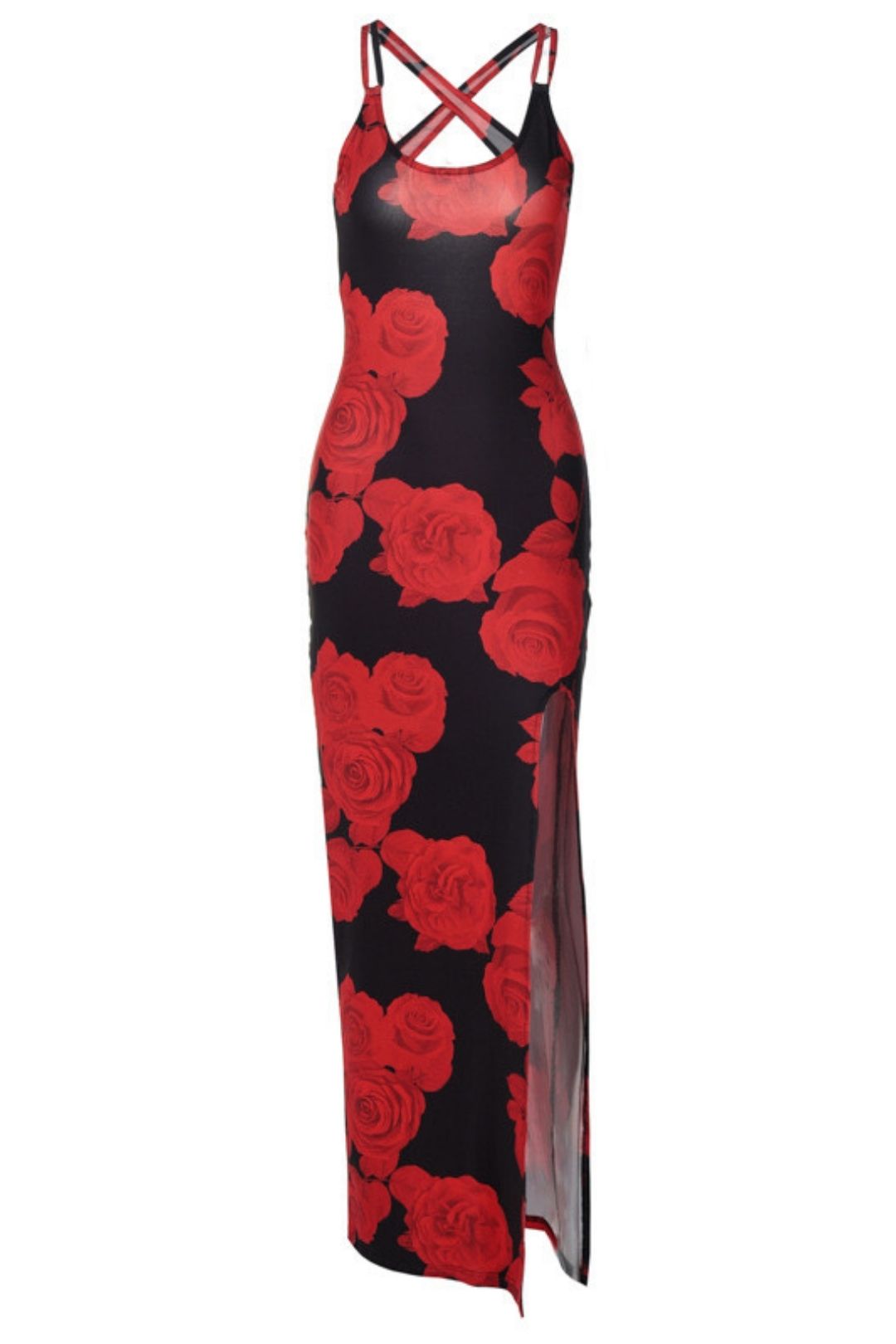 Printed Long Skirt Sexy Slit Suspender Dress