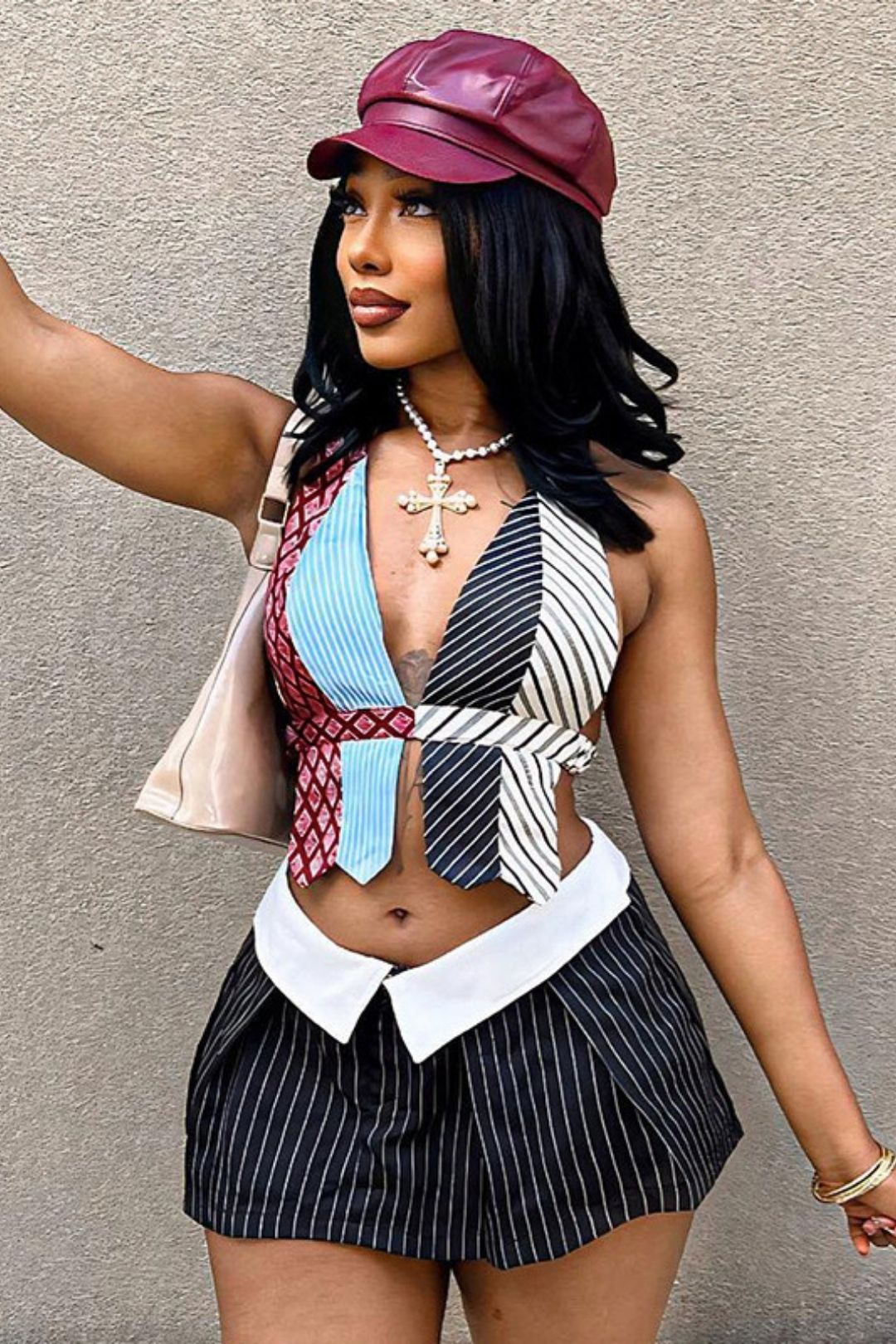 V-neck Pattern Fashion Striped Halter Top