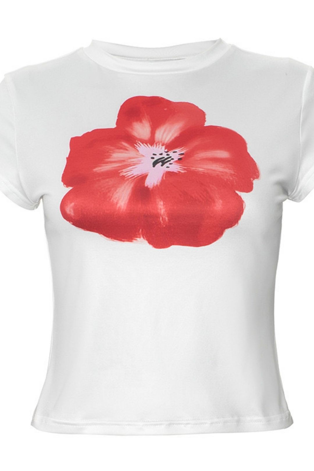 Printed Round Neck Short-sleeved Navel T-shirt