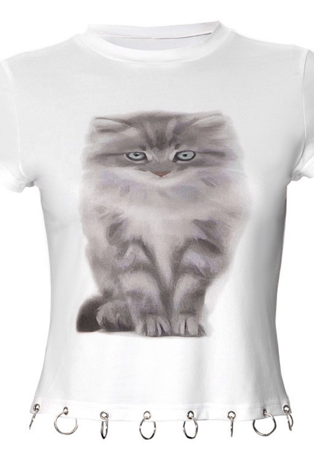 Summer Kitten Round Neck Short-sleeved Ring T-shirt Tops