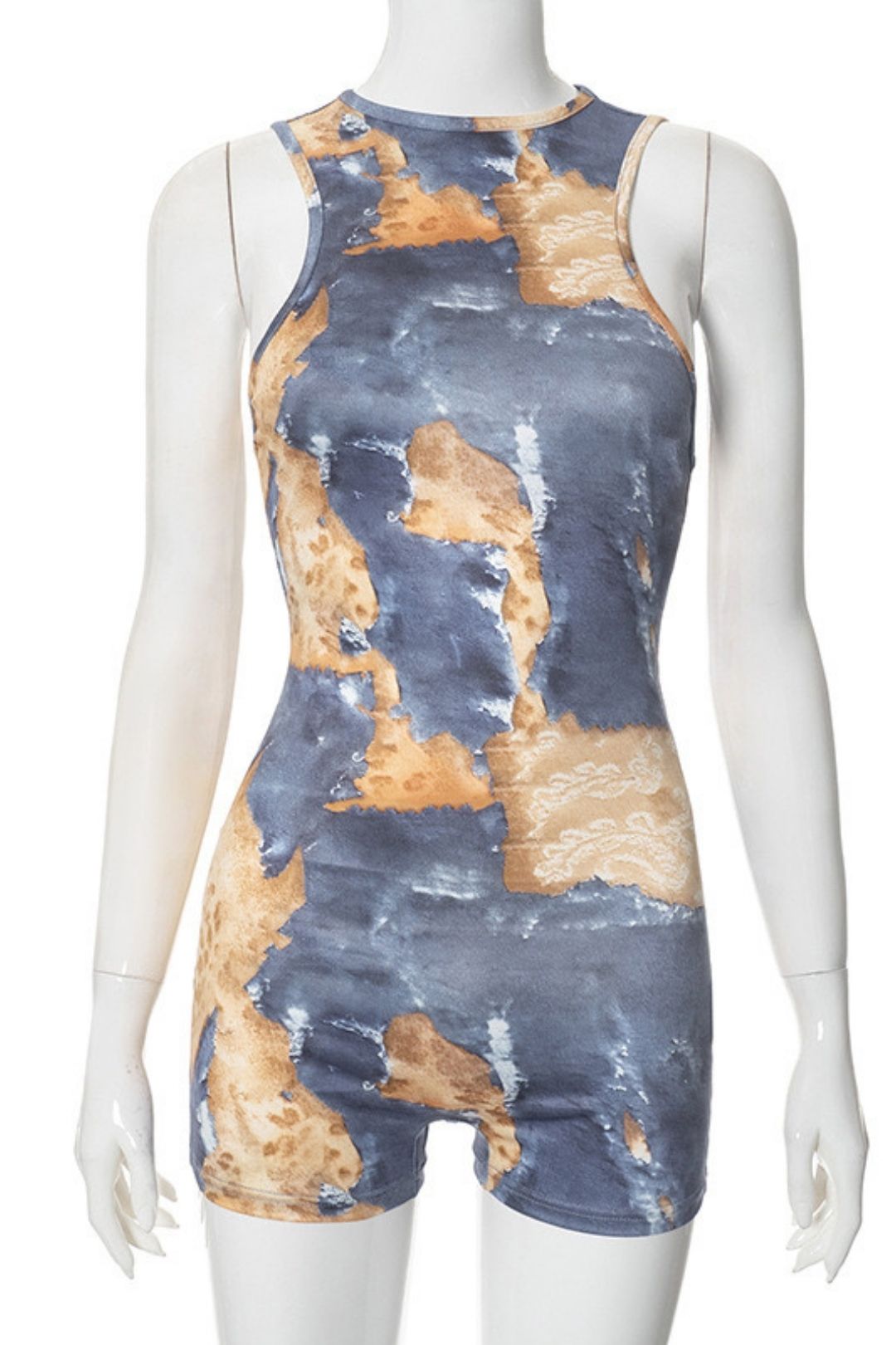 Painted Print Slim Backless Jumpsuit