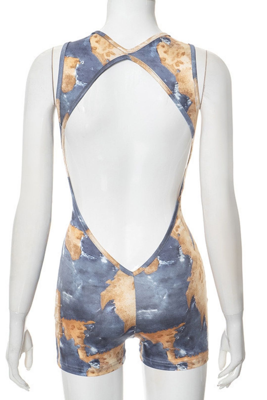 Painted Print Slim Backless Jumpsuit