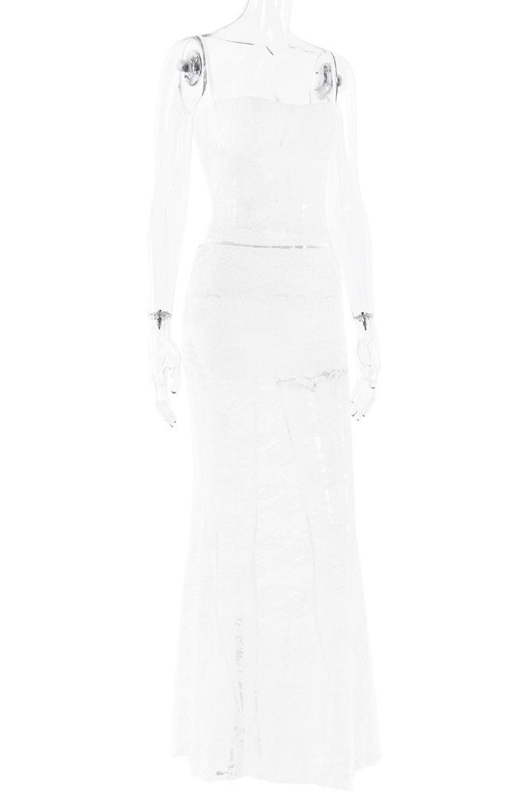 Fashion Slim Two-piece Lace See-through Halter Top And Skirt Suit