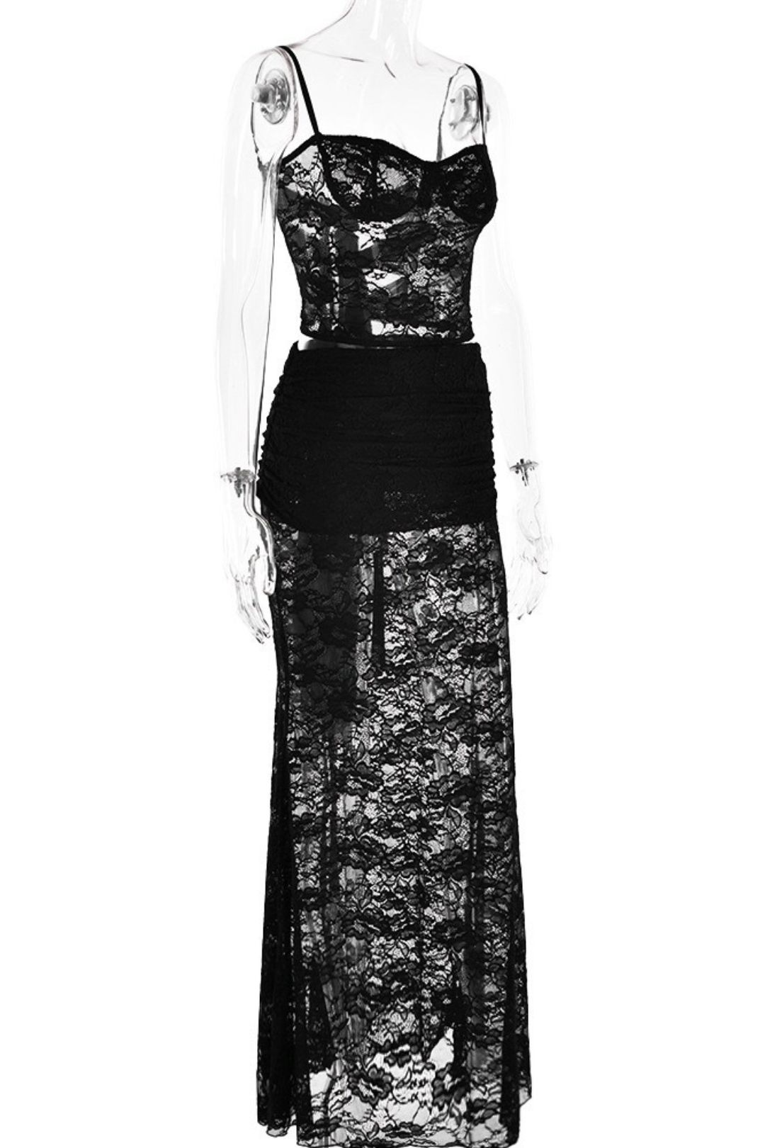Fashion Slim Two-piece Lace See-through Halter Top And Skirt Suit