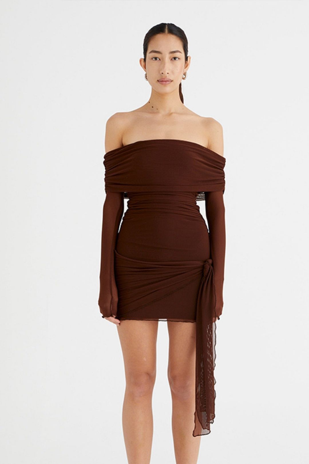 Tube Top Dress Long Sleeve Pleated Hip Skirt