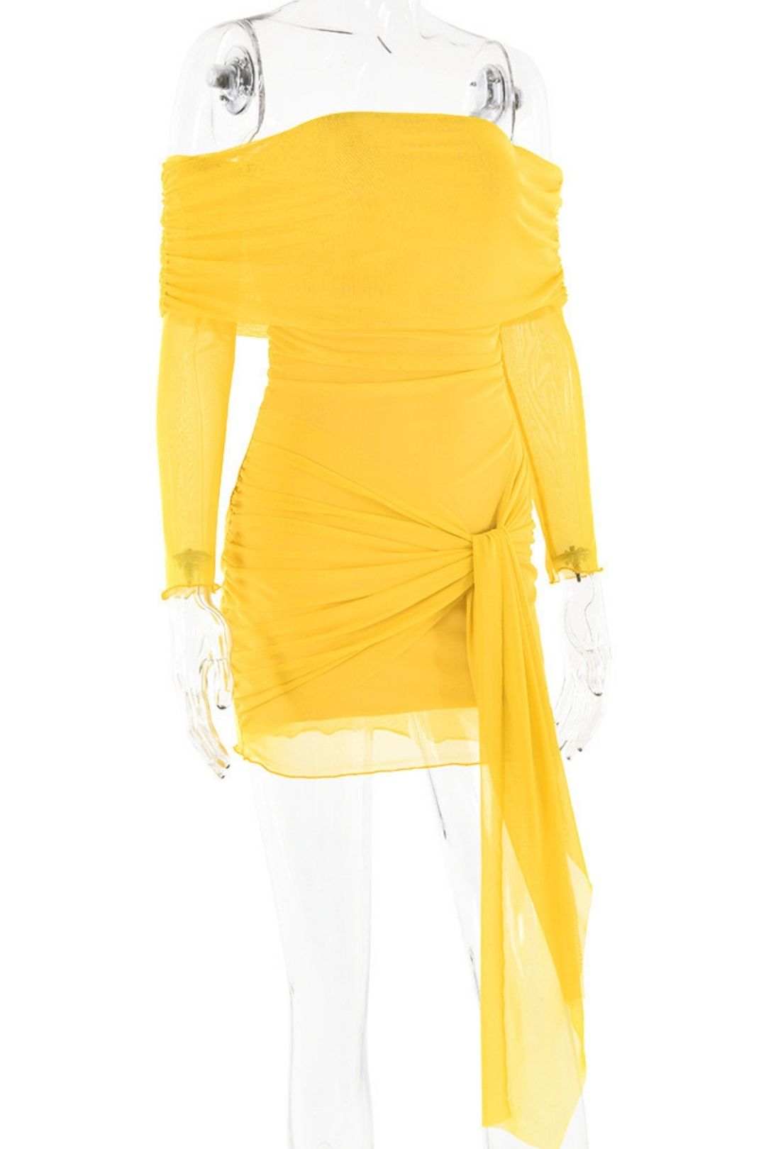 Tube Top Dress Long Sleeve Pleated Hip Skirt