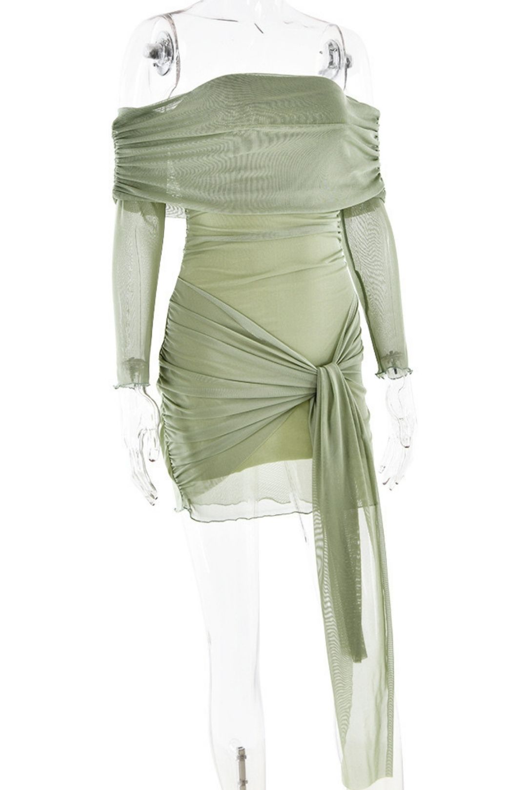 Tube Top Dress Long Sleeve Pleated Hip Skirt