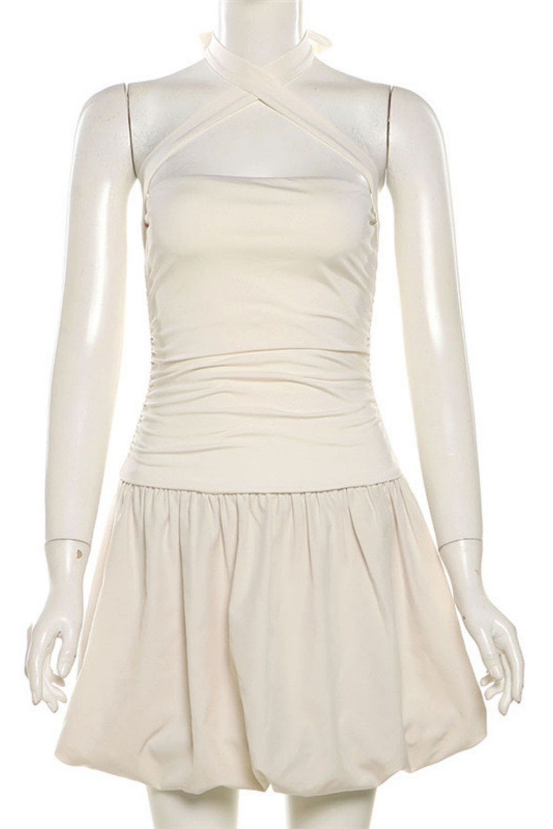 Sleeveless Tie Halterneck Solid Color High Waist Slim Flower Bud Skirt Http://detail.m.1688.com/pag