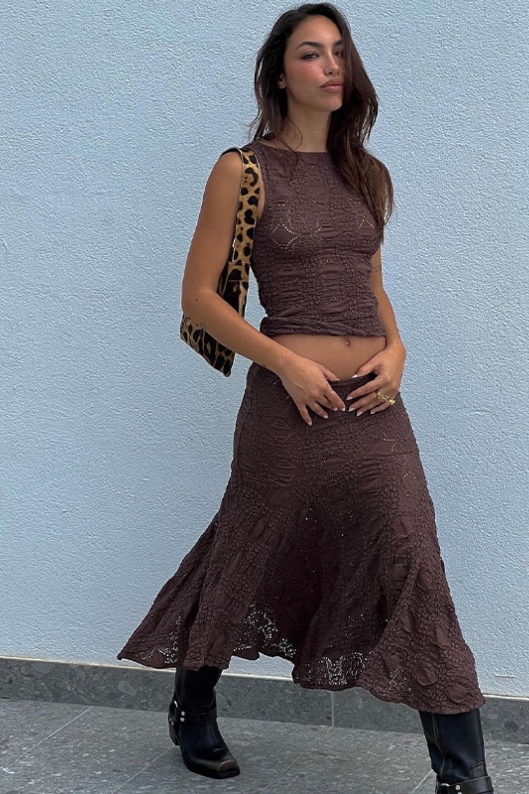 Sexy Two-piece Round Neck Short Vest Skirt