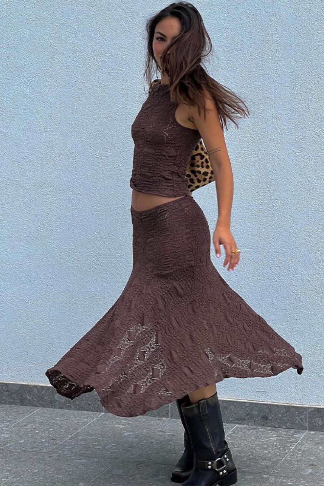 Sexy Two-piece Round Neck Short Vest Skirt