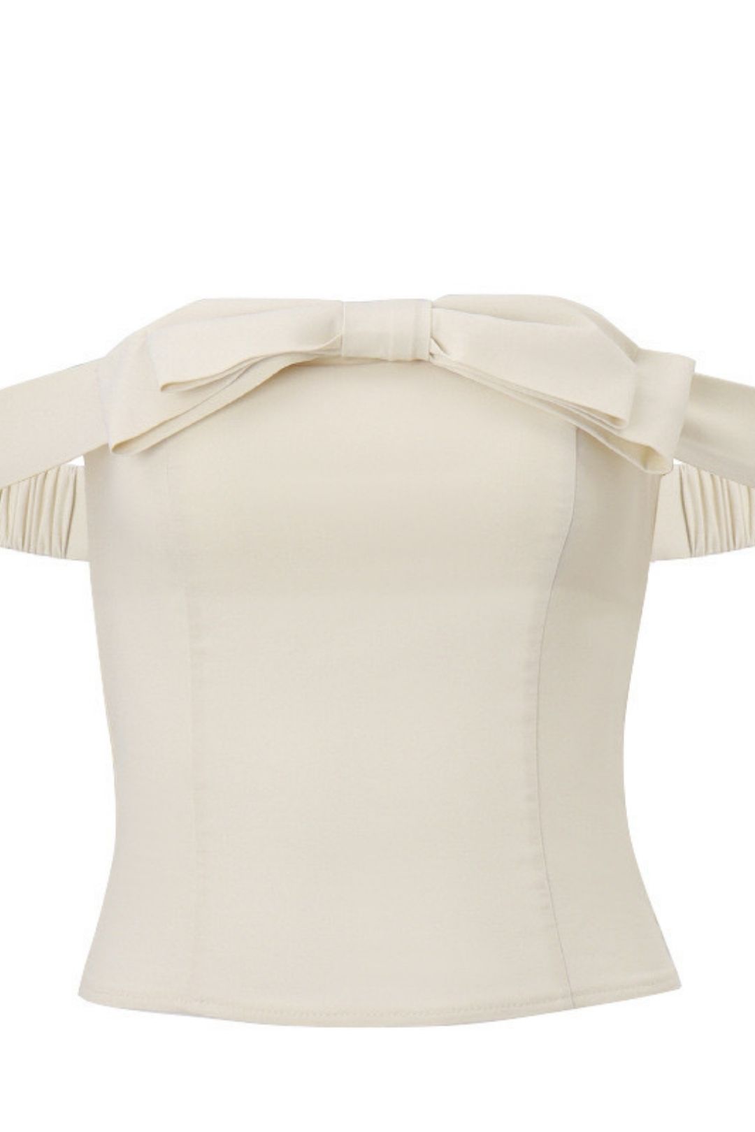 One-line Collar Bow Decorated Short Top