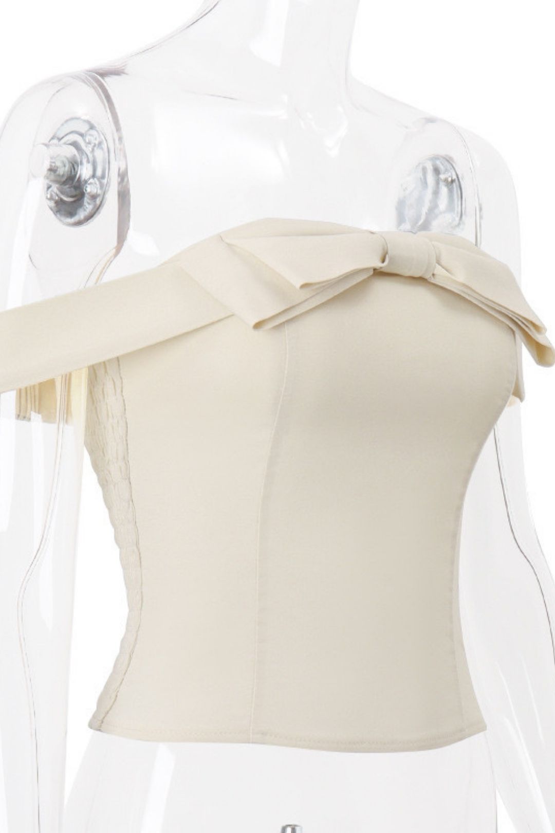 One-line Collar Bow Decorated Short Top