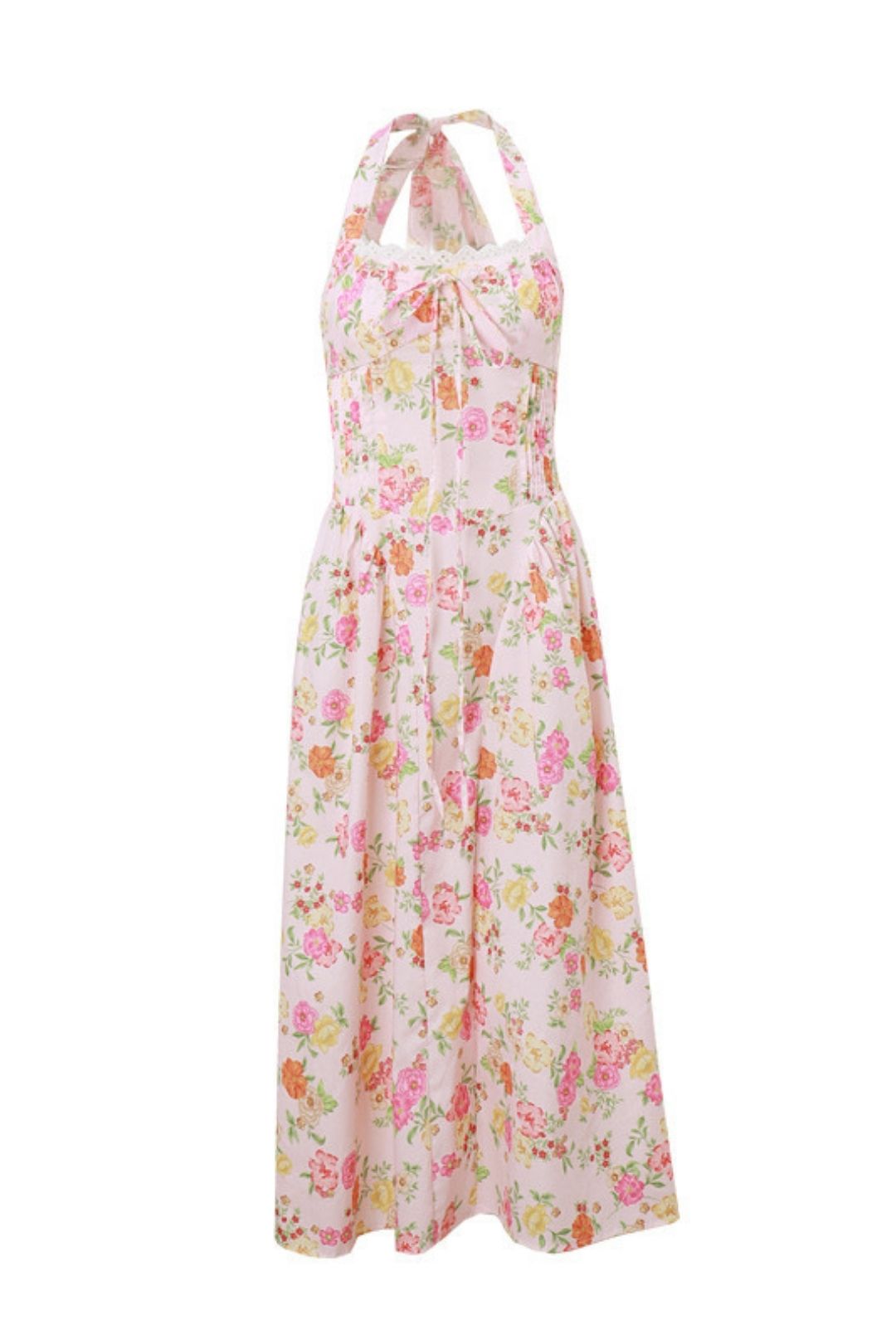 Pastoral Floral Temperament Holiday Style Strappy Halterneck Dress