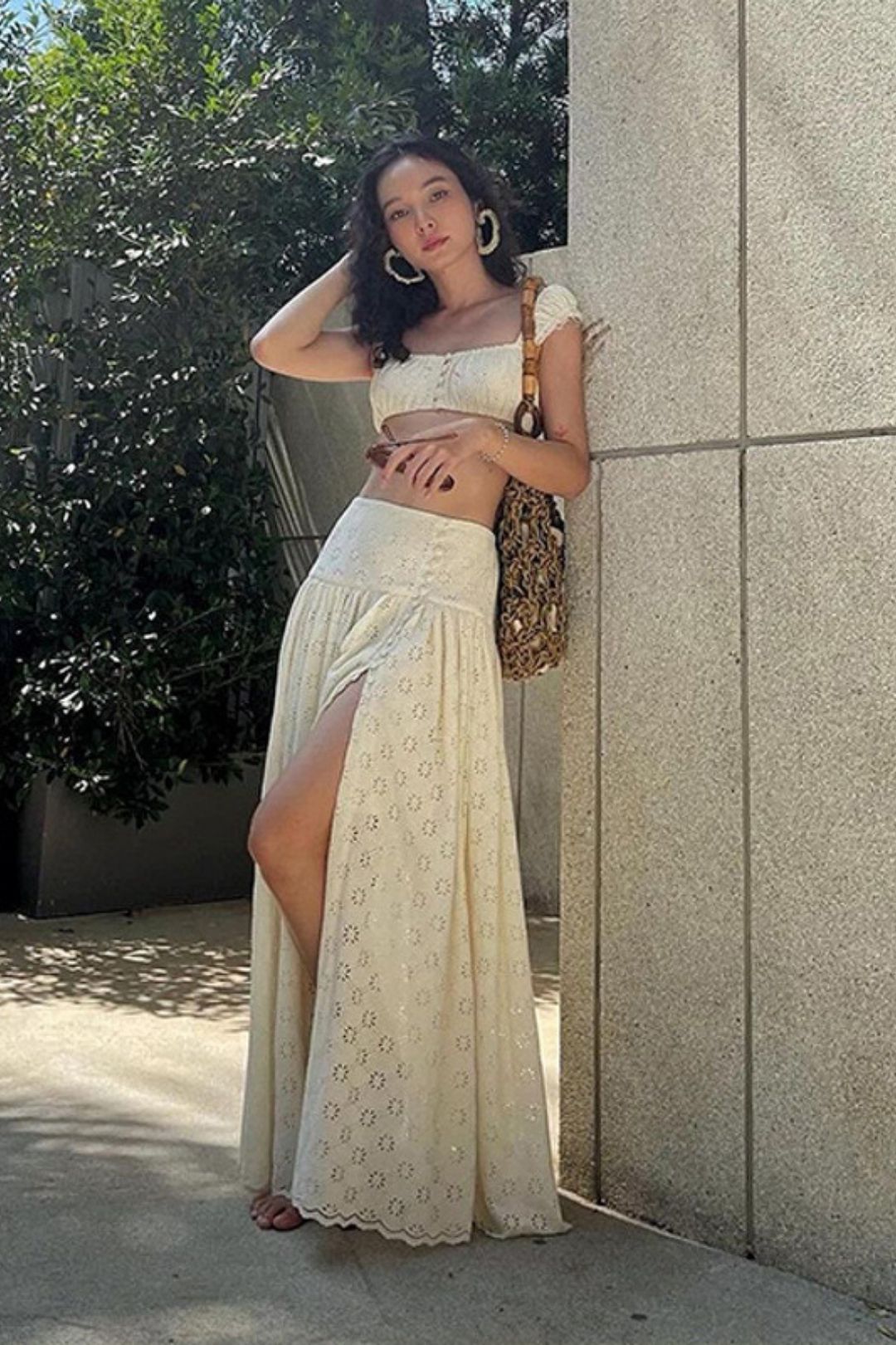 Short Slim Waist-baring Suspender Top Beach Resort Style Skirt Suit