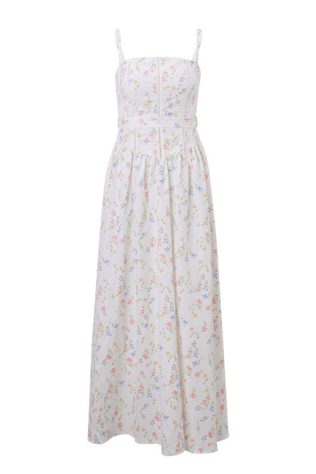 Style Slim White Floral Suspender Dress