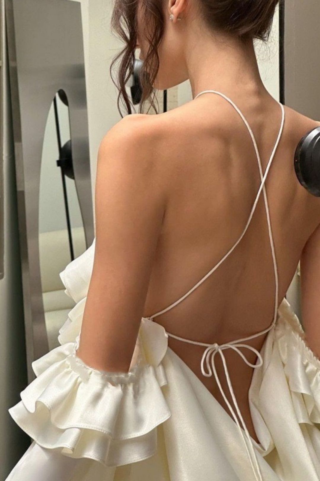 Pure Desire French Style Off-shoulder Ruffled Trumpet Sleeve Dress