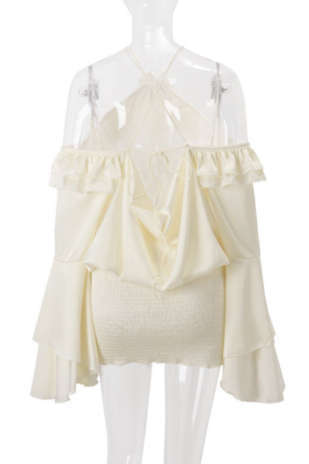 Pure Desire French Style Off-shoulder Ruffled Trumpet Sleeve Dress