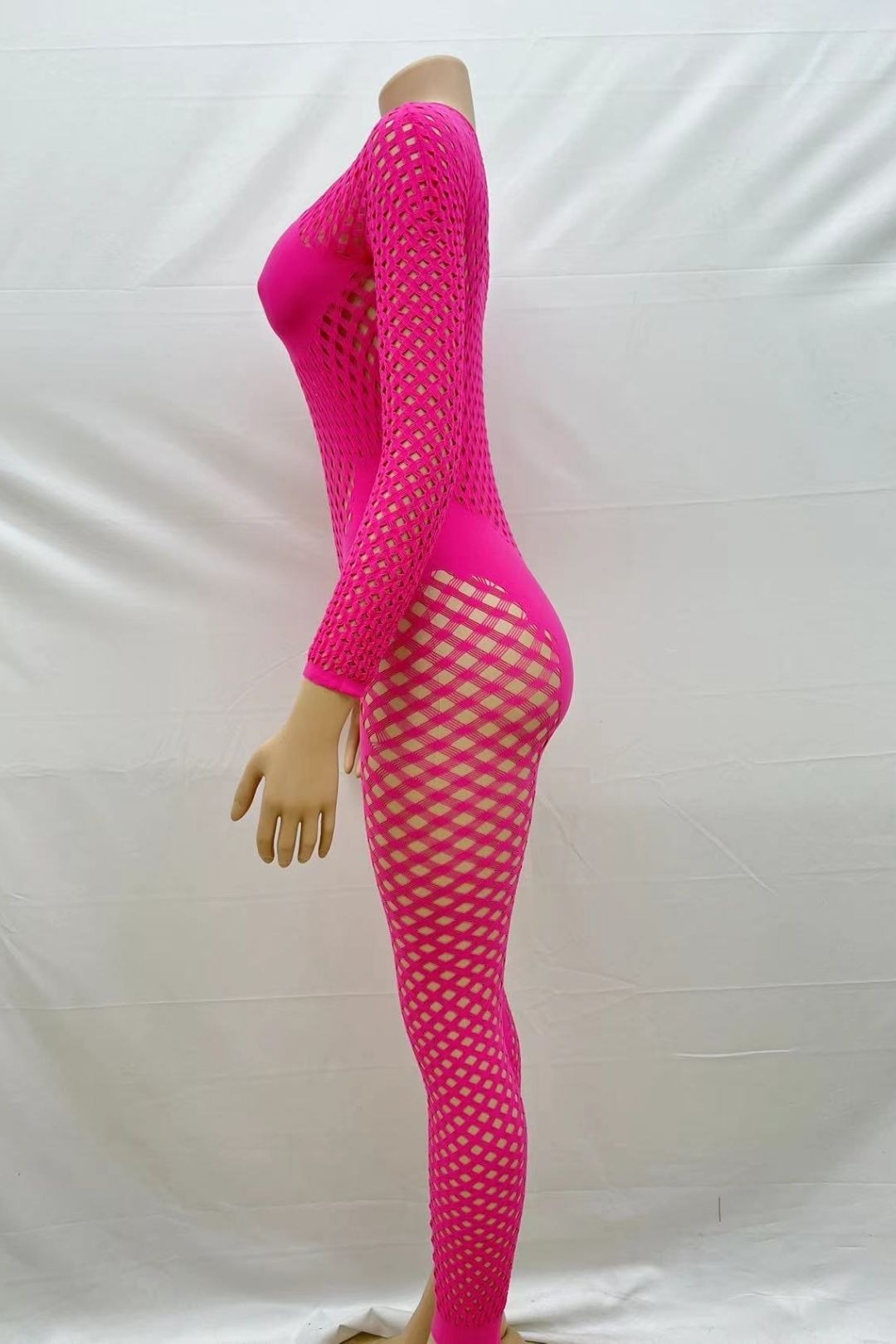 Round Neck Long Sleeves Hollow See-through Sexy Slim One-piece Knitted Jumpsuit