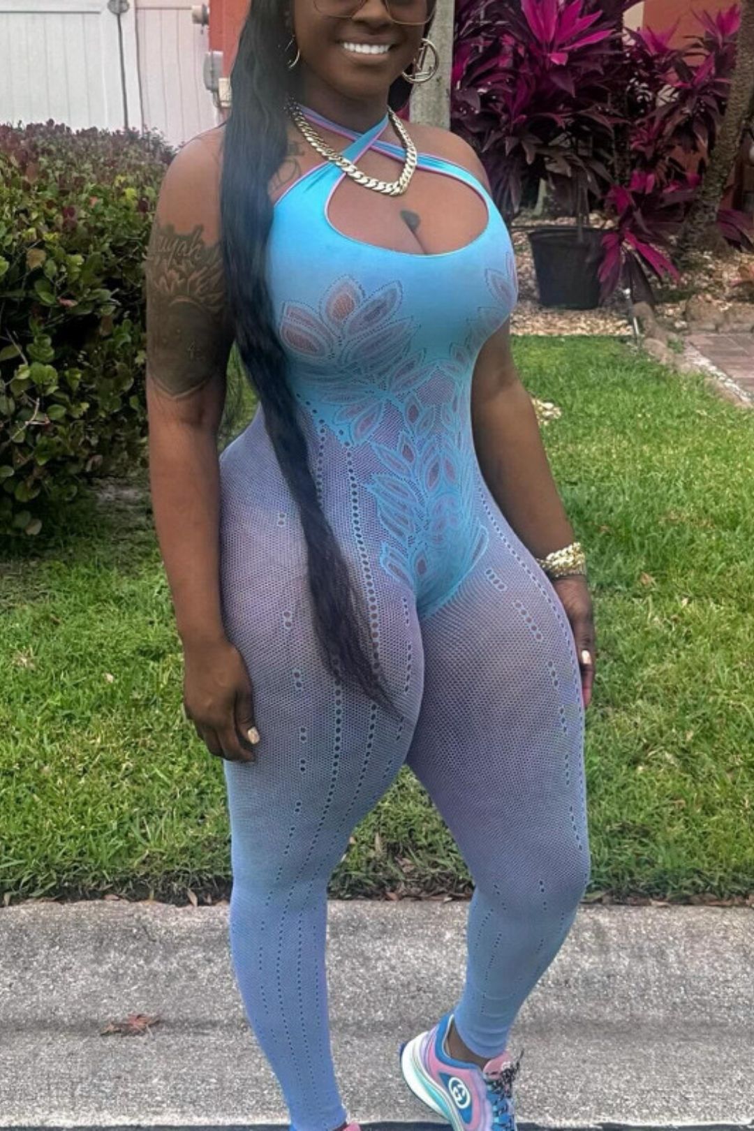 Solid Color Cross Halter Neck Backless Slim Sports Fashion Hollow One-piece Knitted Jumpsuit