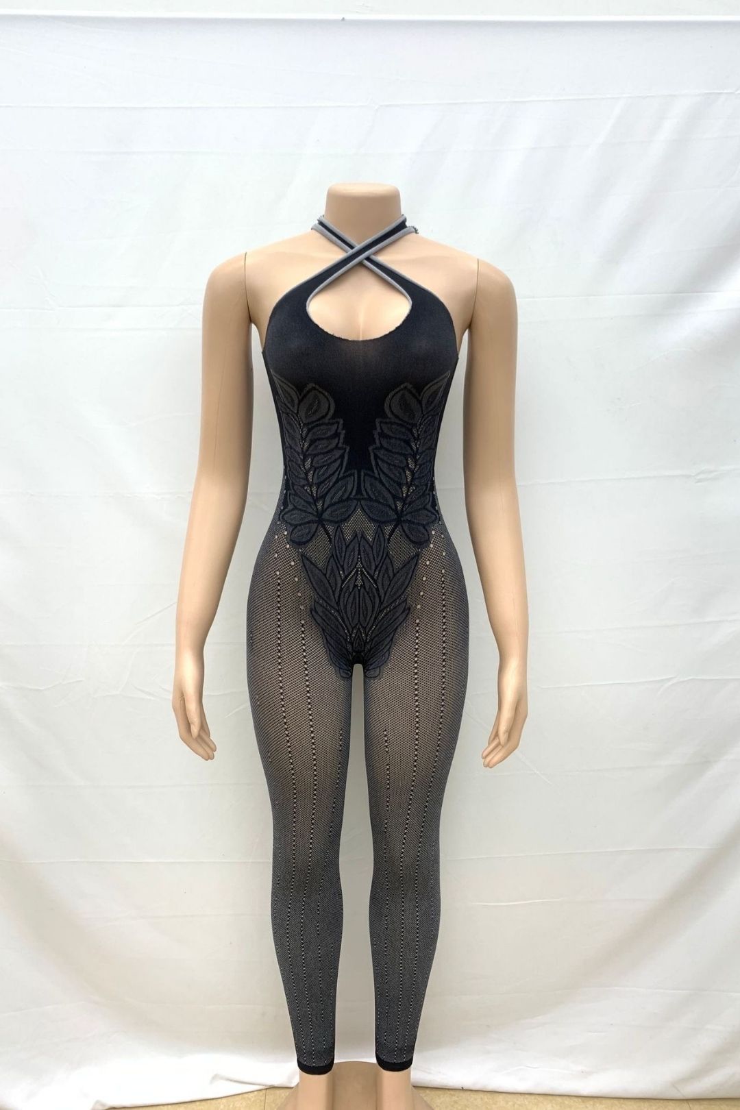 Solid Color Cross Halter Neck Backless Slim Sports Fashion Hollow One-piece Knitted Jumpsuit