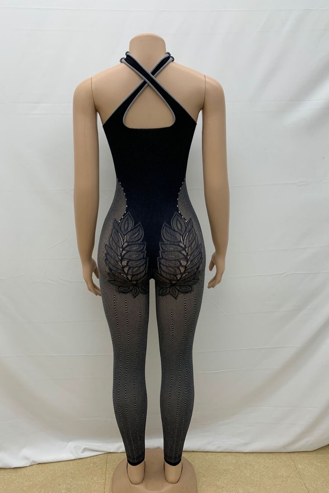 Solid Color Cross Halter Neck Backless Slim Sports Fashion Hollow One-piece Knitted Jumpsuit
