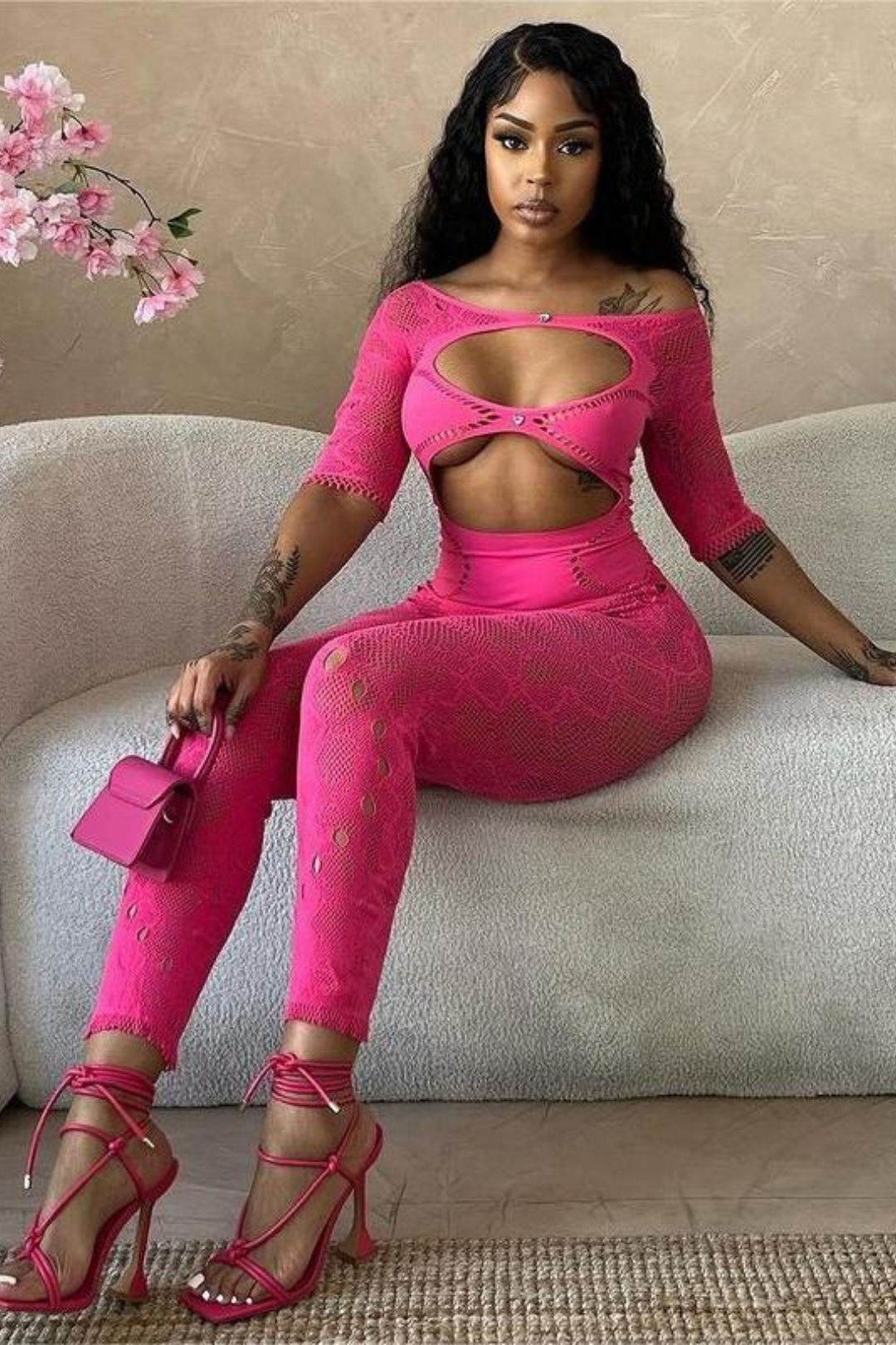 Round Neck Hollow Short-sleeved Lace Sexy Slim-fitting One-piece Knitted Short-sleeved Jumpsuit