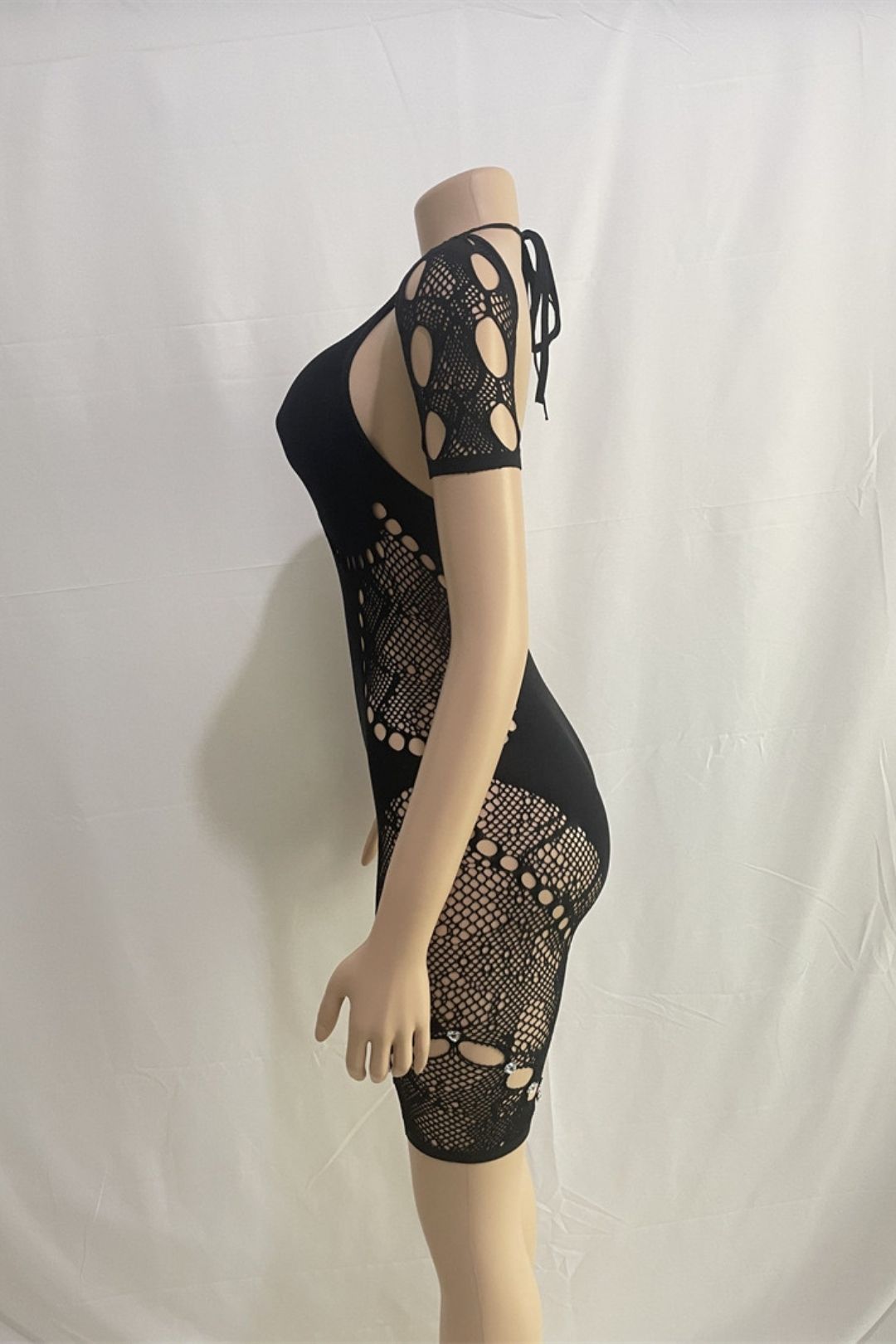 Neck Sleeves Sexy Slim Fit See-through Hollow High Waist Diamond Lace Jumpsuit