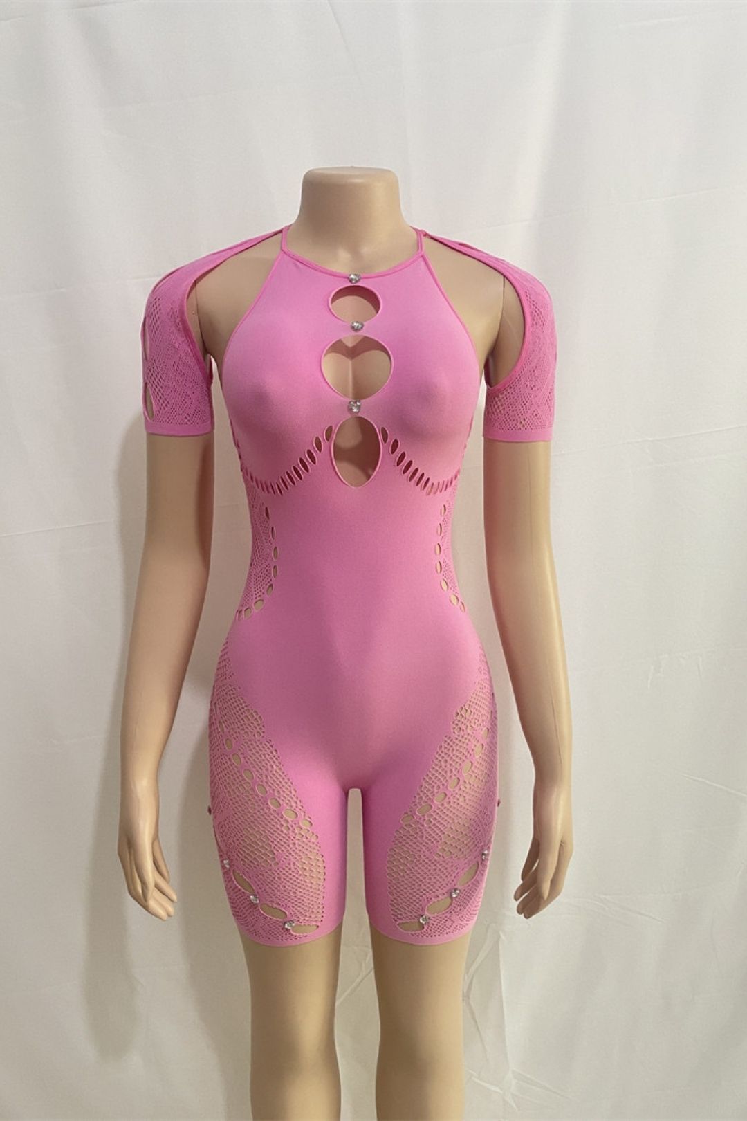 Neck Sleeves Sexy Slim Fit See-through Hollow High Waist Diamond Lace Jumpsuit