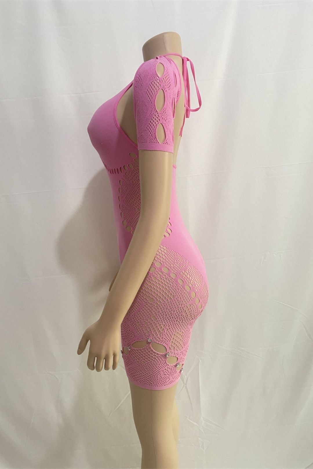 Neck Sleeves Sexy Slim Fit See-through Hollow High Waist Diamond Lace Jumpsuit