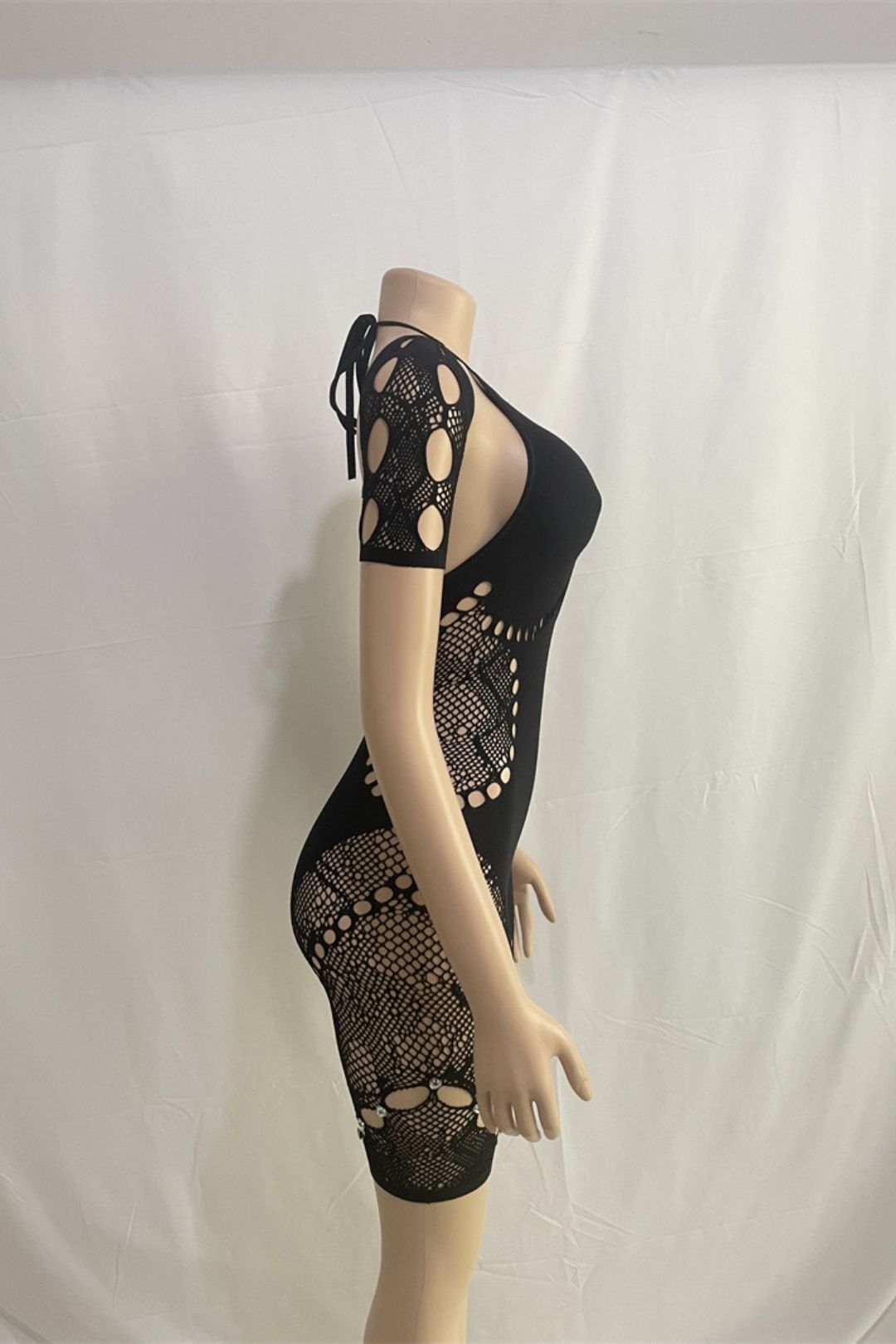 Neck Sleeves Sexy Slim Fit See-through Hollow High Waist Diamond Lace Jumpsuit