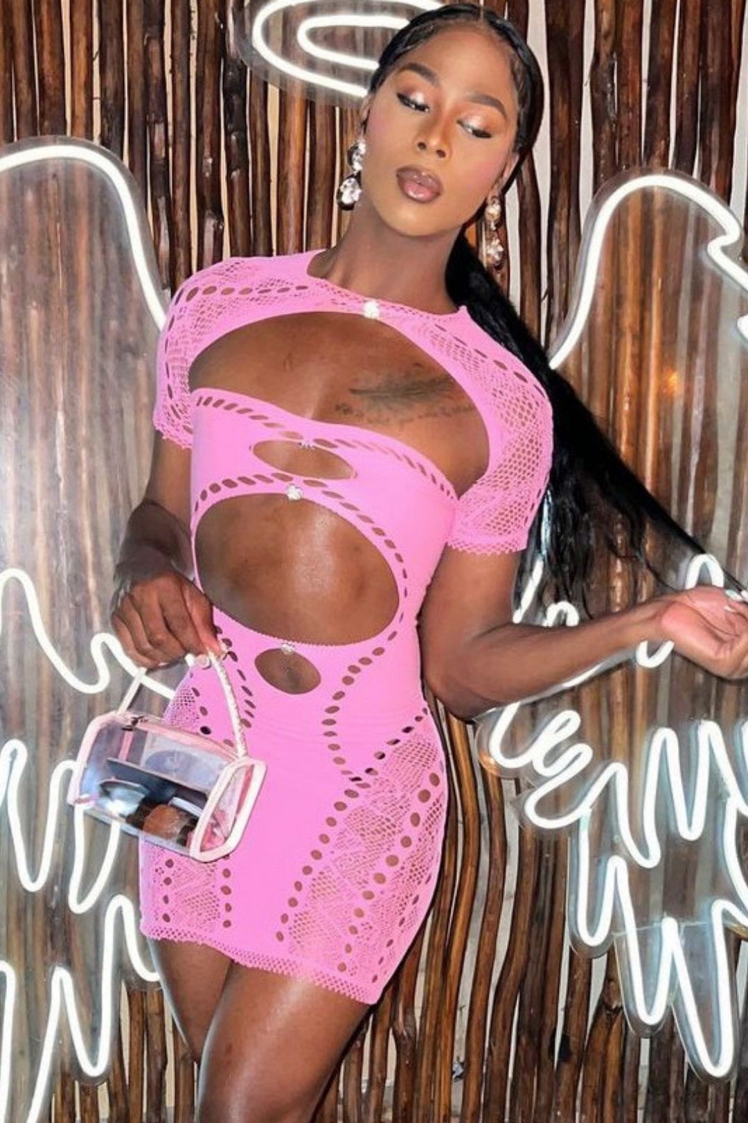 Tube Top With Hollow Diamond Exposed Navel Short-sleeved Shawl Sexy Slim Hip-hugging Dress