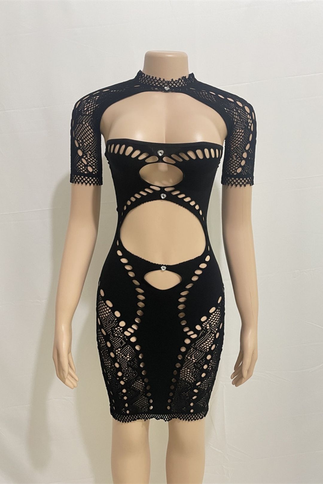 Tube Top With Hollow Diamond Exposed Navel Short-sleeved Shawl Sexy Slim Hip-hugging Dress