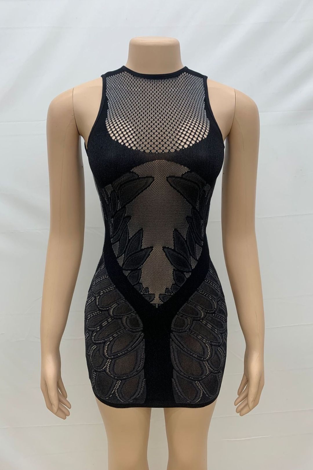 Ound Neck Sleeveless Solid Color Slim Fit Sexy See-through Hip-covering One-piece Knitted Dress