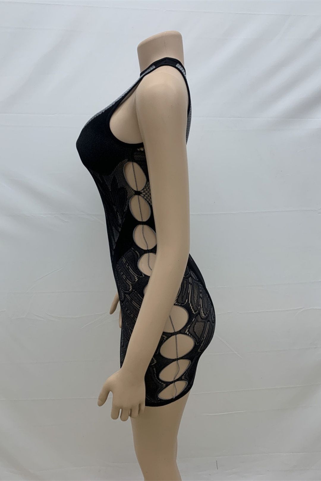 Ound Neck Sleeveless Solid Color Slim Fit Sexy See-through Hip-covering One-piece Knitted Dress