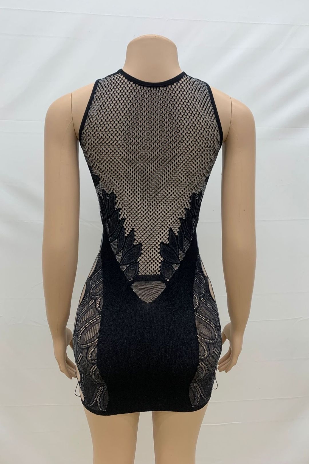 Ound Neck Sleeveless Solid Color Slim Fit Sexy See-through Hip-covering One-piece Knitted Dress
