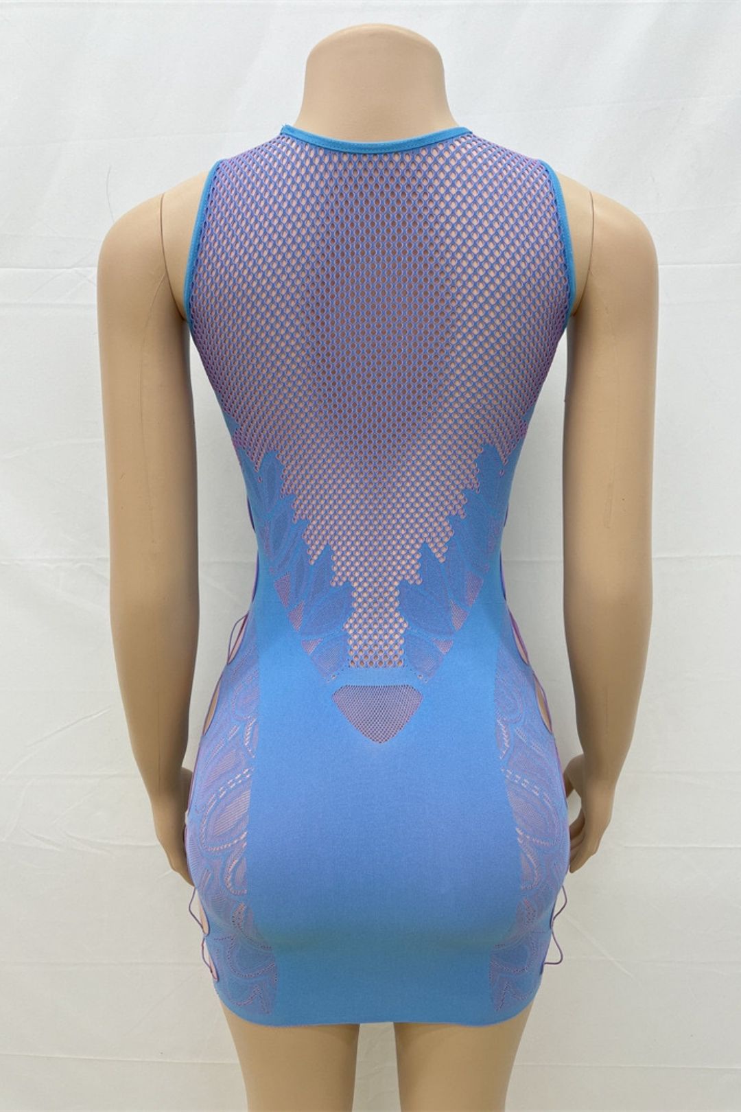 Ound Neck Sleeveless Solid Color Slim Fit Sexy See-through Hip-covering One-piece Knitted Dress