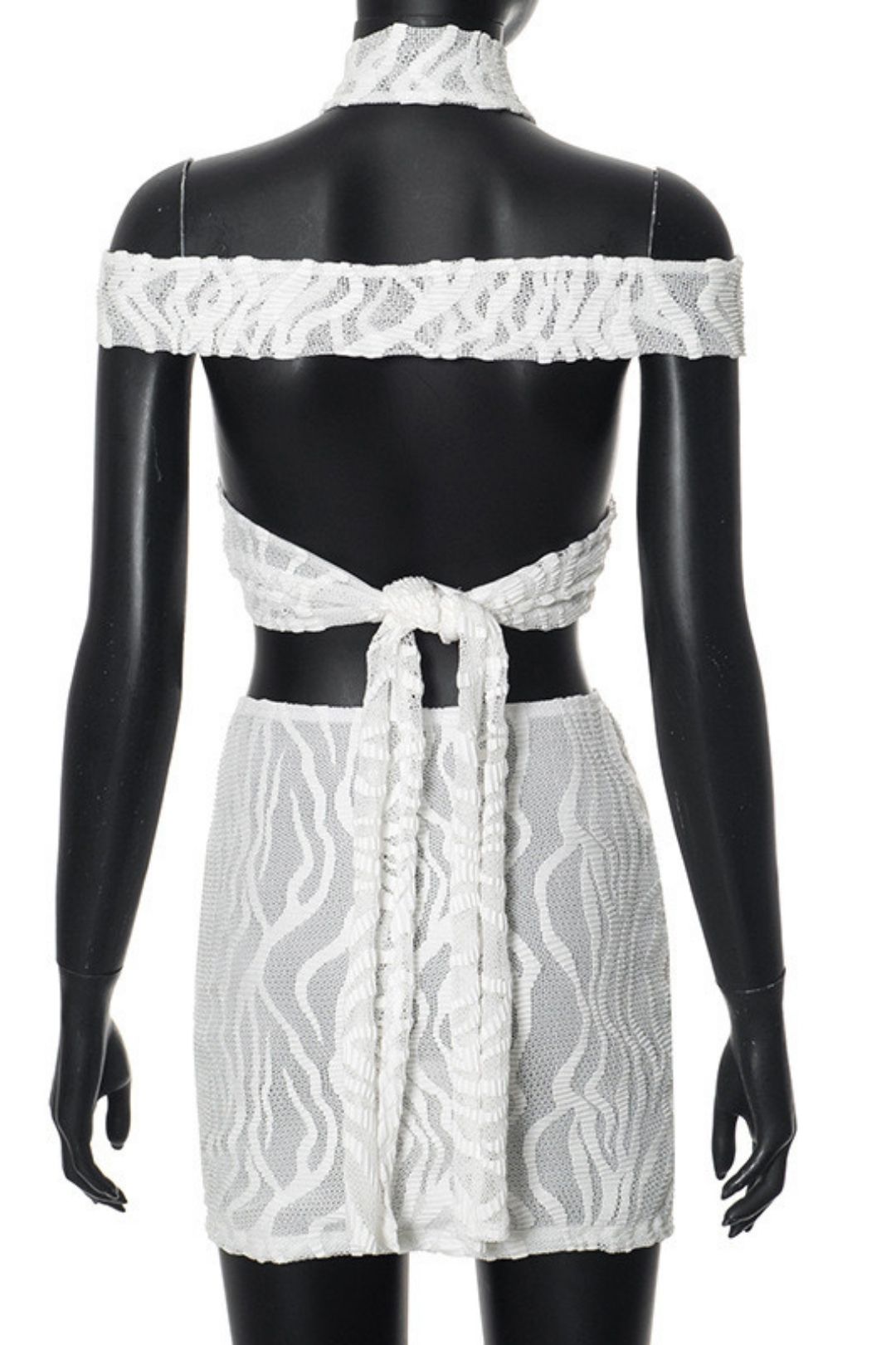 Solid Color Halter Neck Hollow Top High Waist Short Skirt Suit