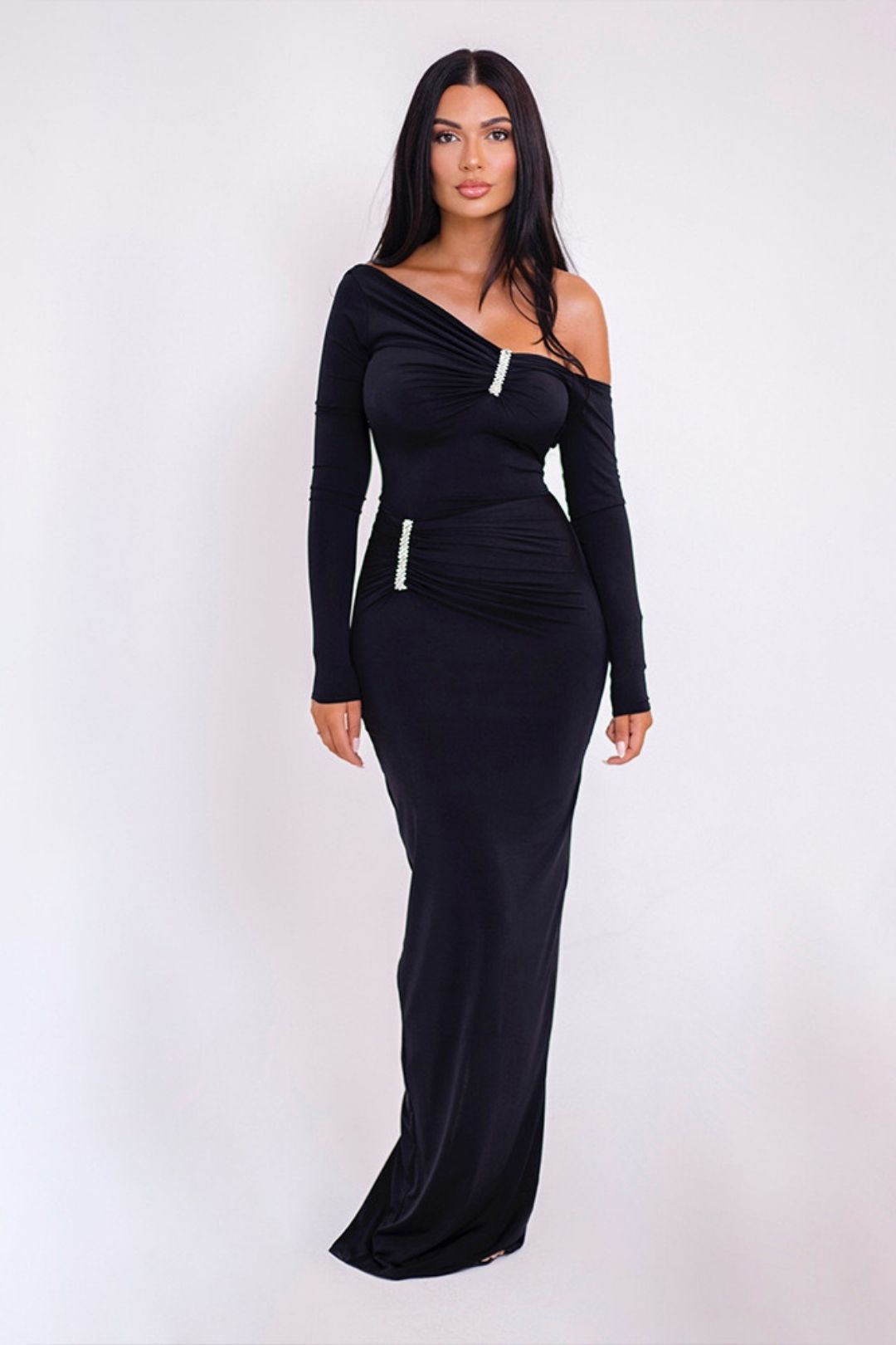 Sexy Slanted Shoulder Long-sleeved Backless Slim Dress