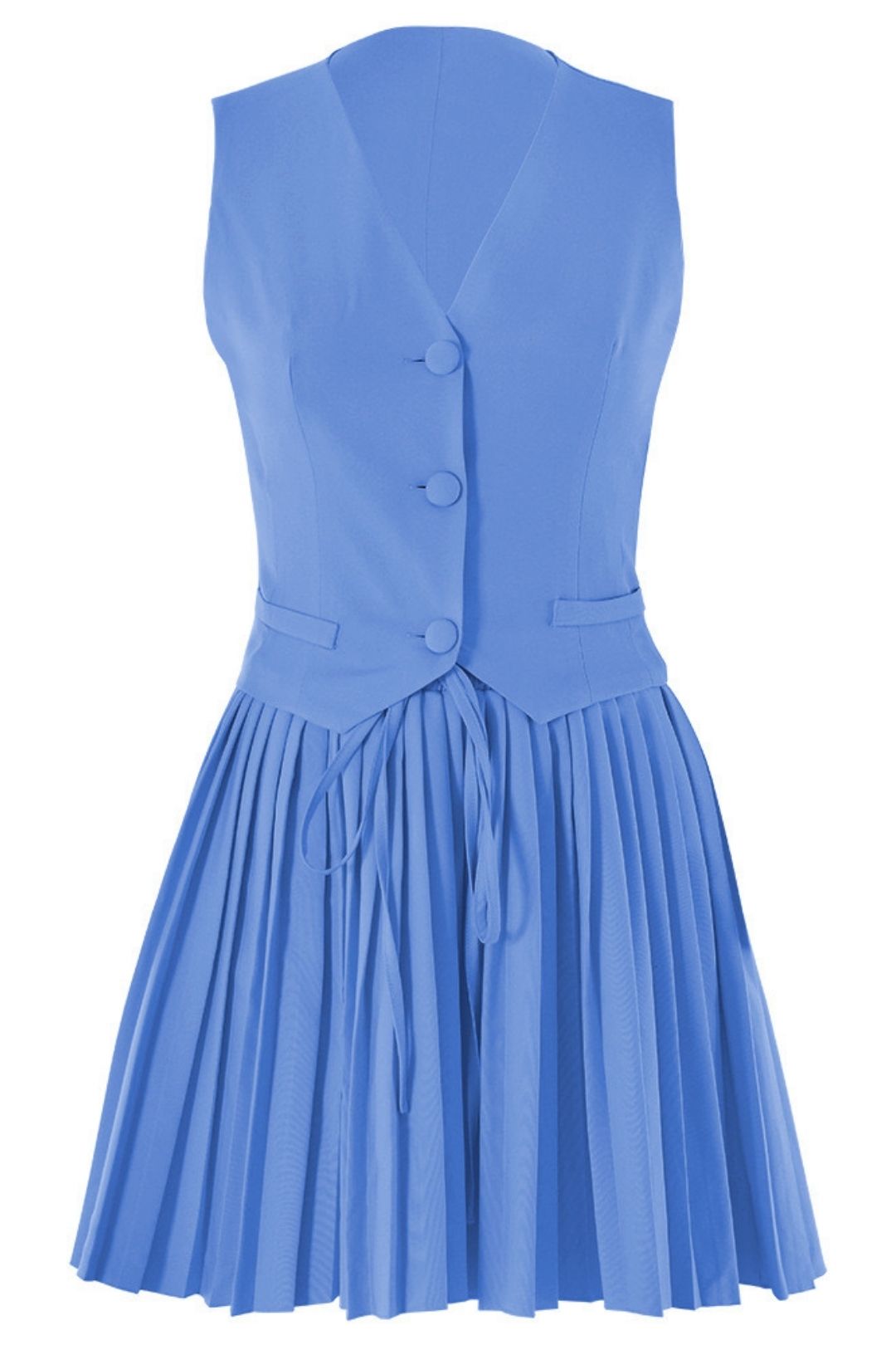 V-neck Sleeveless Vest Solid Color Pleated Skirt Two-piece Set