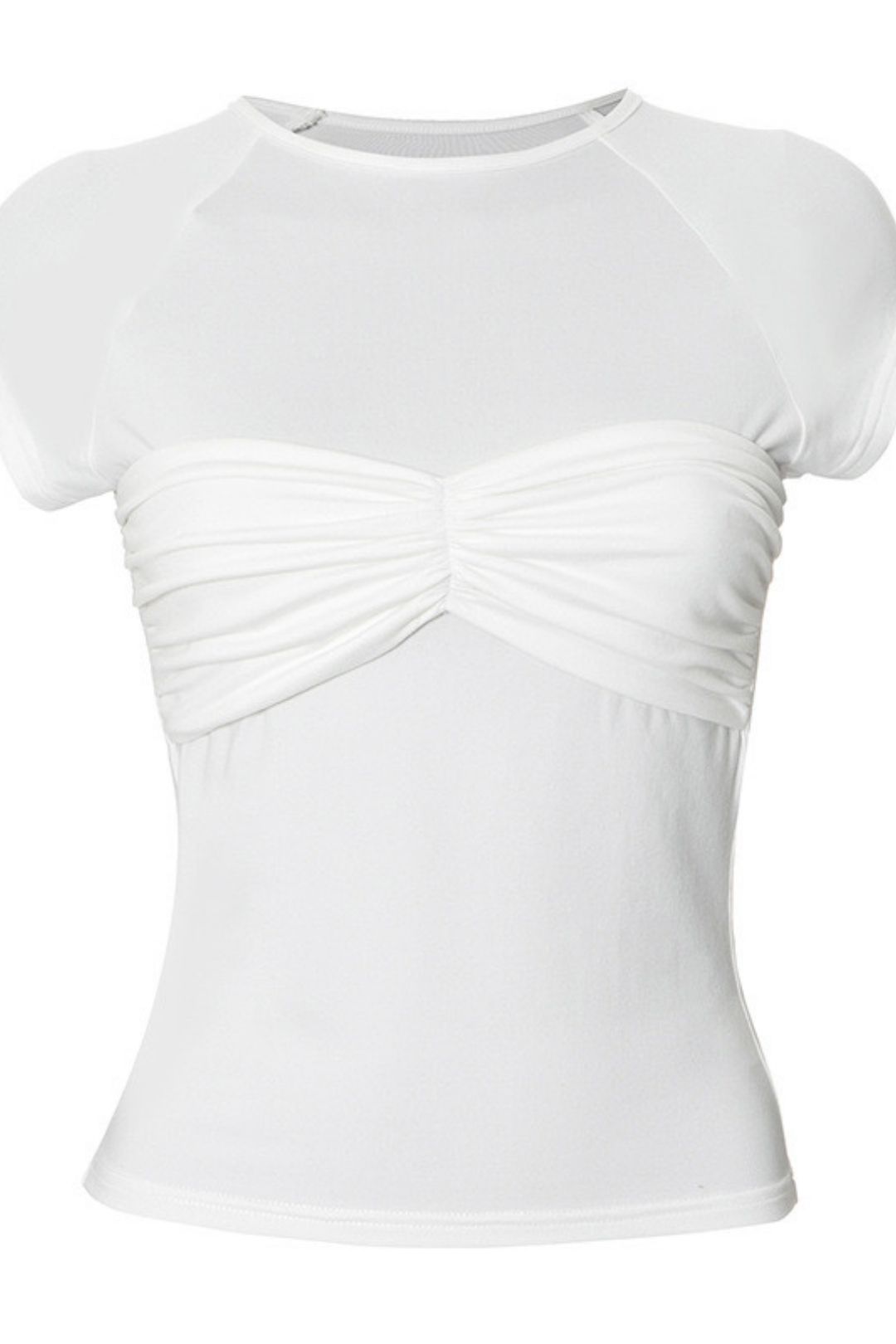 New Solid Color Round Neck Sexy Gathered Short-sleeved T-shirt