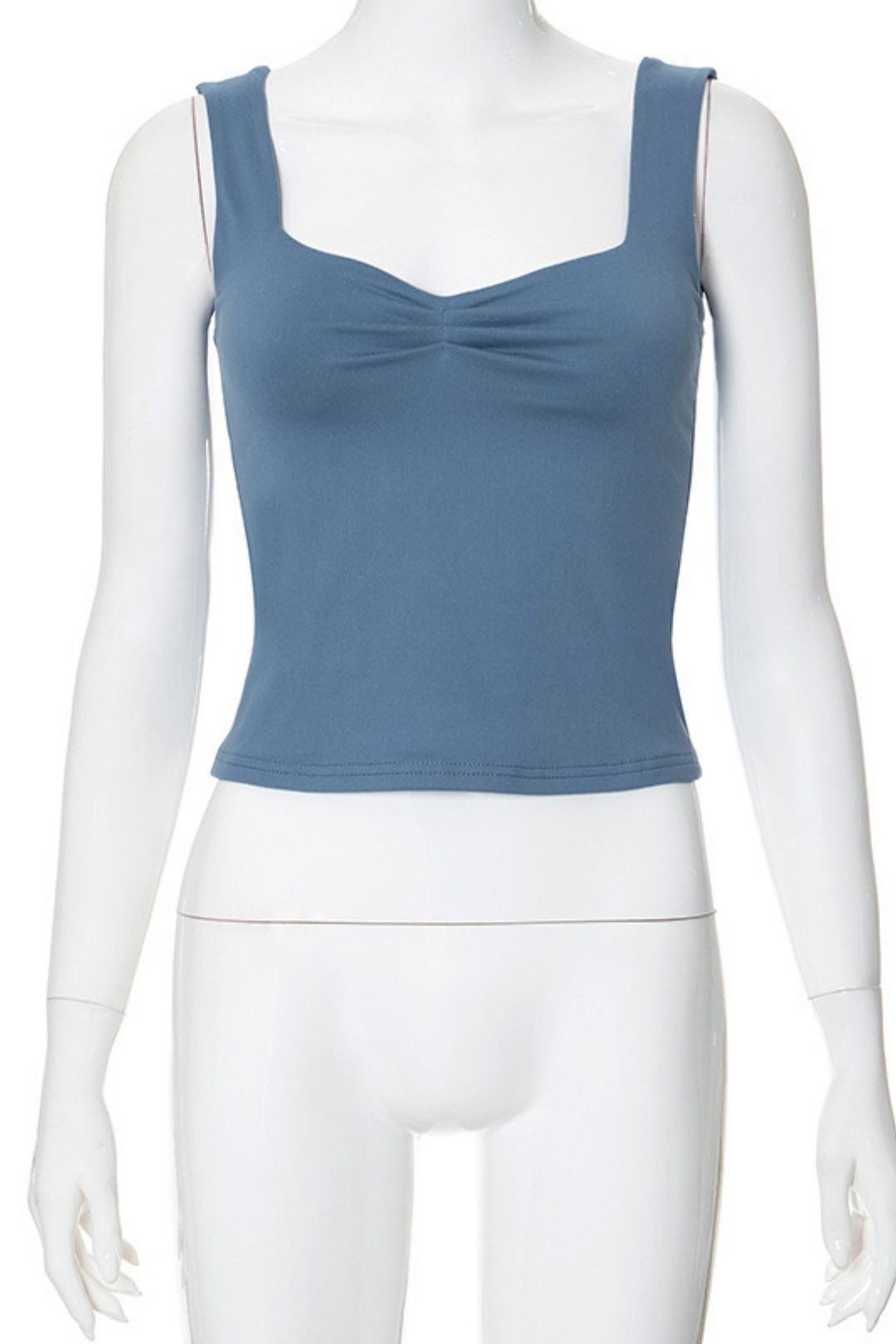 New Casual Slim Fit Stitching Navel-baring Solid Color Square Collar Micro-pleated T-shirt