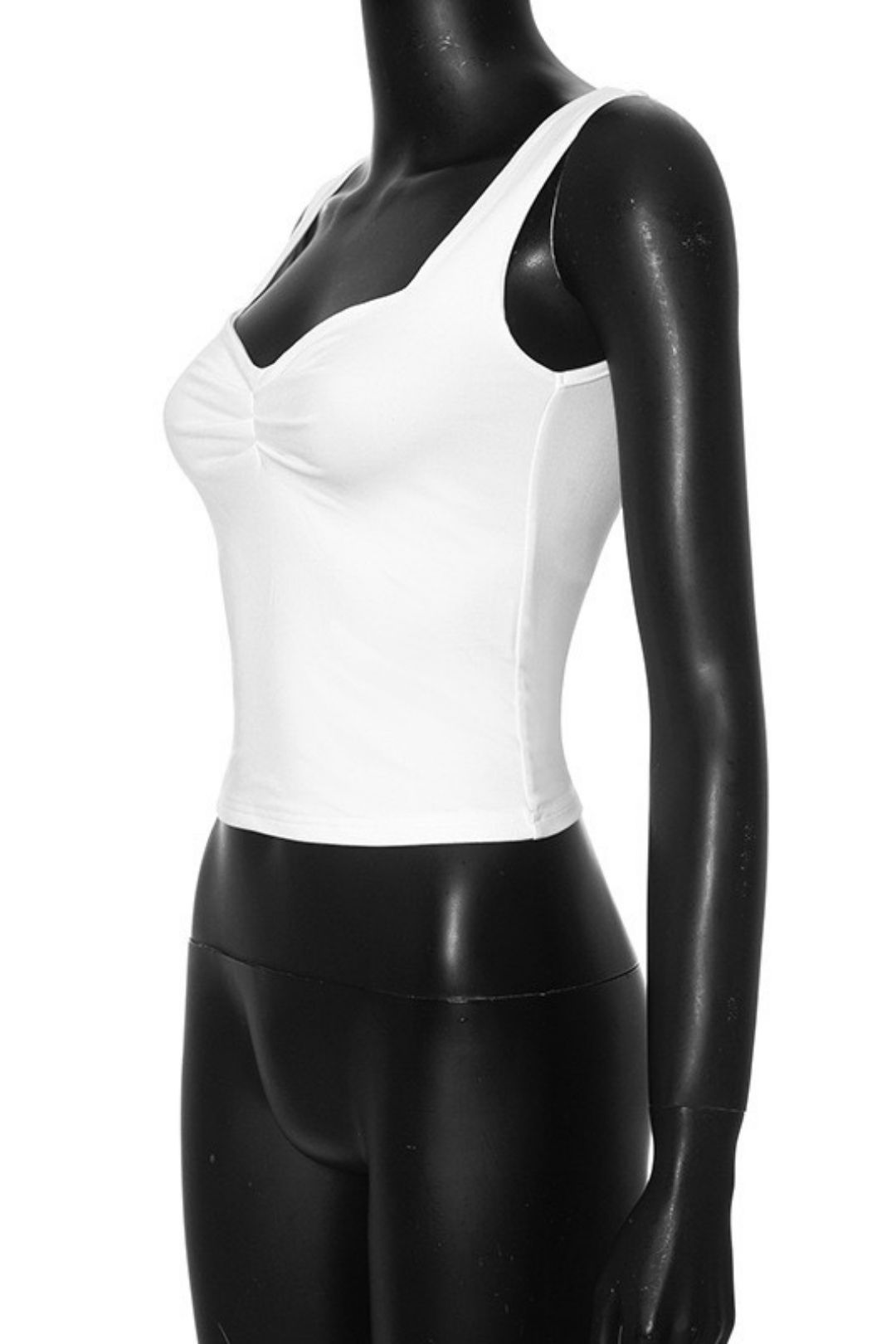 New Casual Slim Fit Stitching Navel-baring Solid Color Square Collar Micro-pleated T-shirt