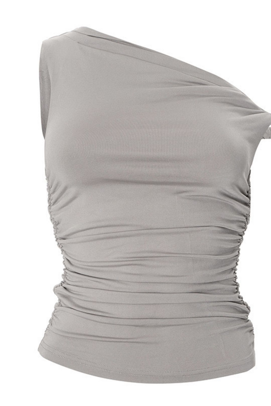 One-shoulder Slope Collar Pleated Asymmetrical Sexy Slim Top