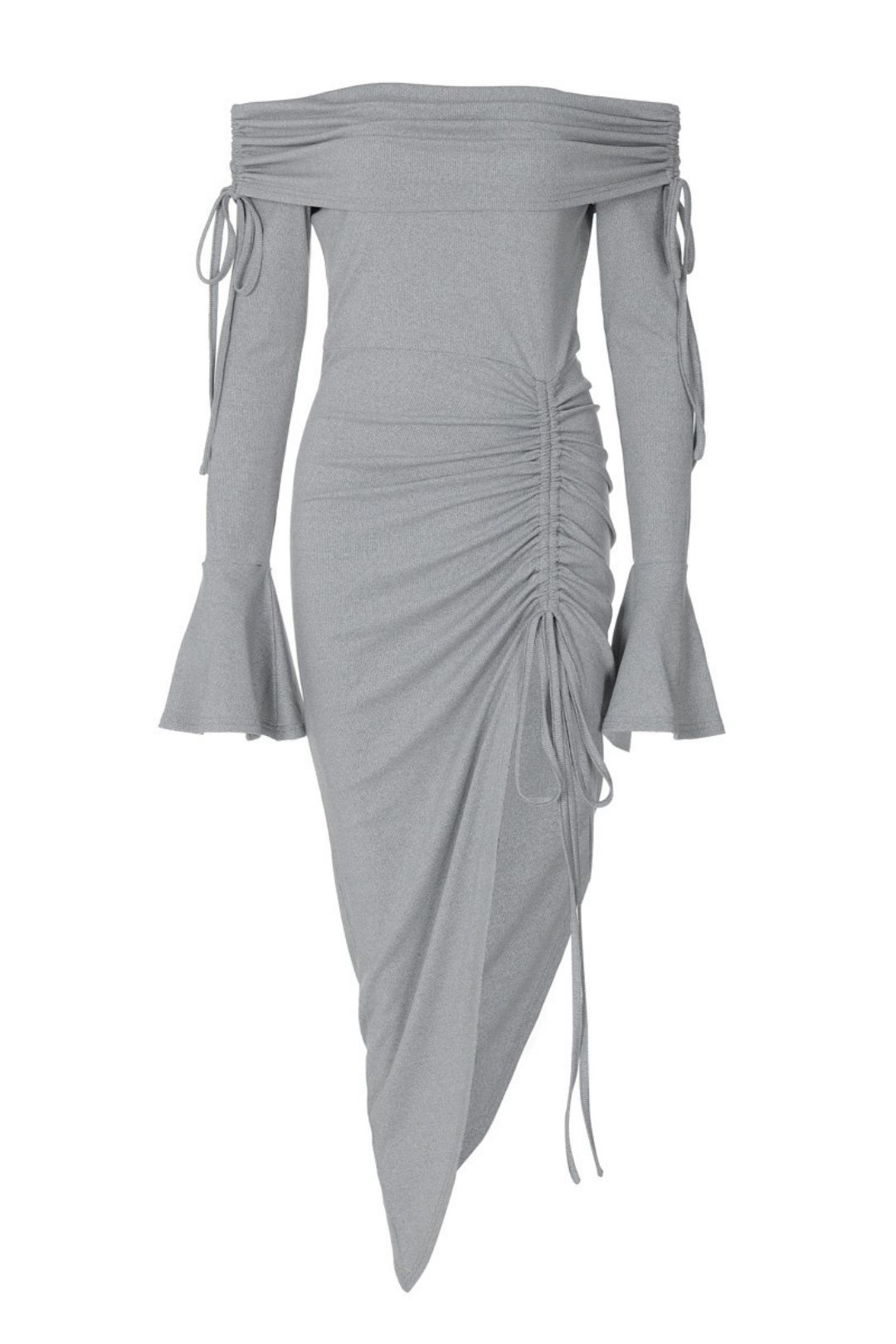 Sexy Tube Top One-shoulder Trumpet Sleeves Drawstring Sexy Slit Dress