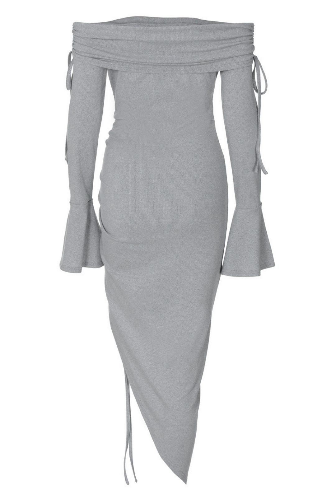 Sexy Tube Top One-shoulder Trumpet Sleeves Drawstring Sexy Slit Dress