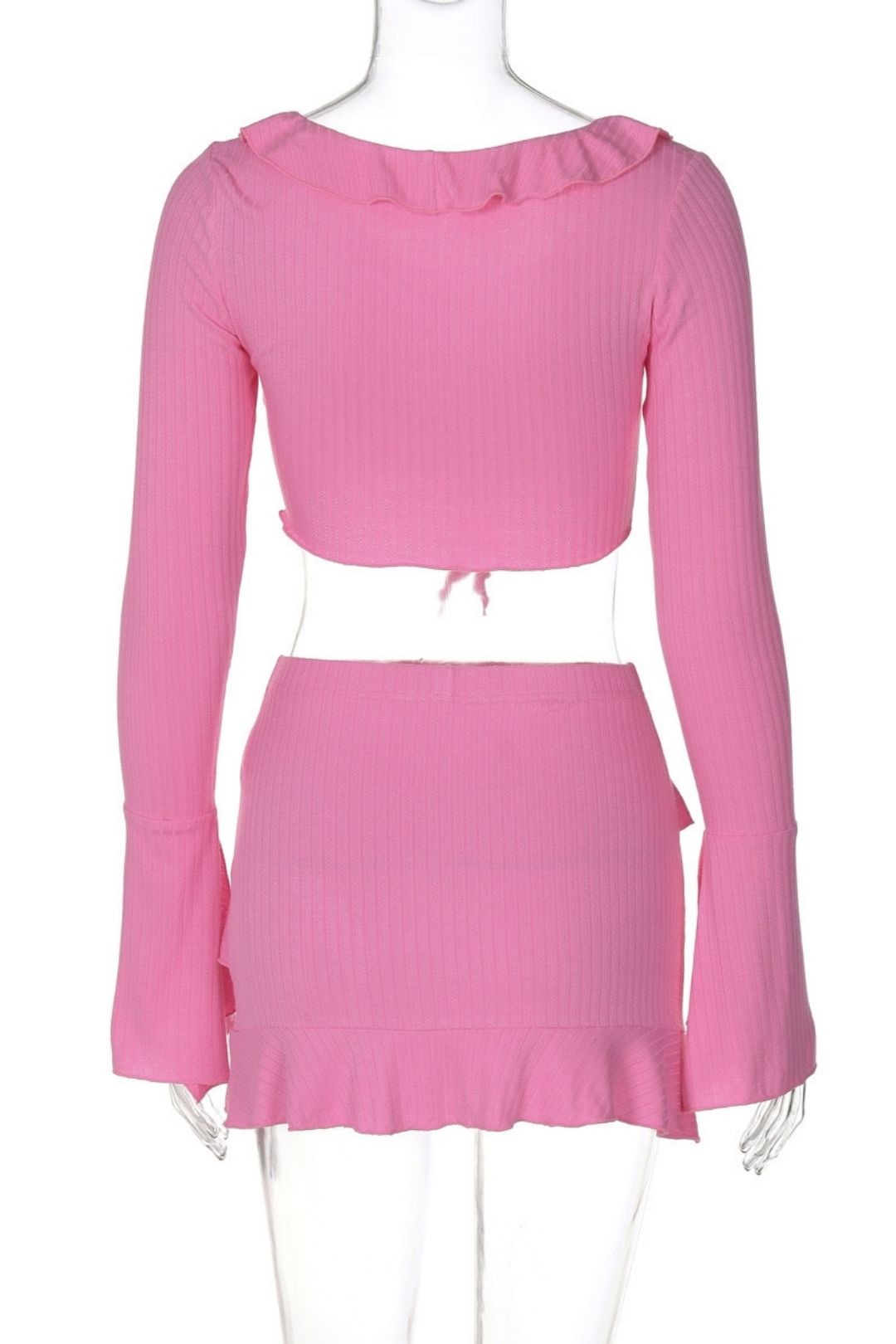 Ruffled Slit Long-sleeved Tops Sexy Ultra-short Hip-hugging Skirt Suit